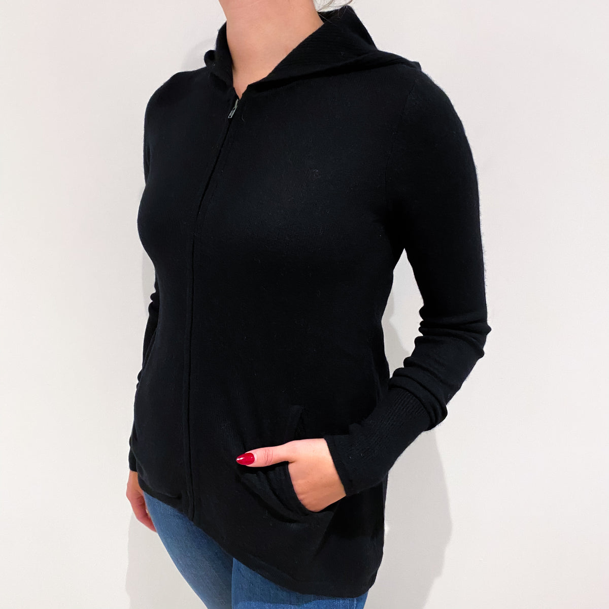 Black Cashmere Zip Up Hoodie Small