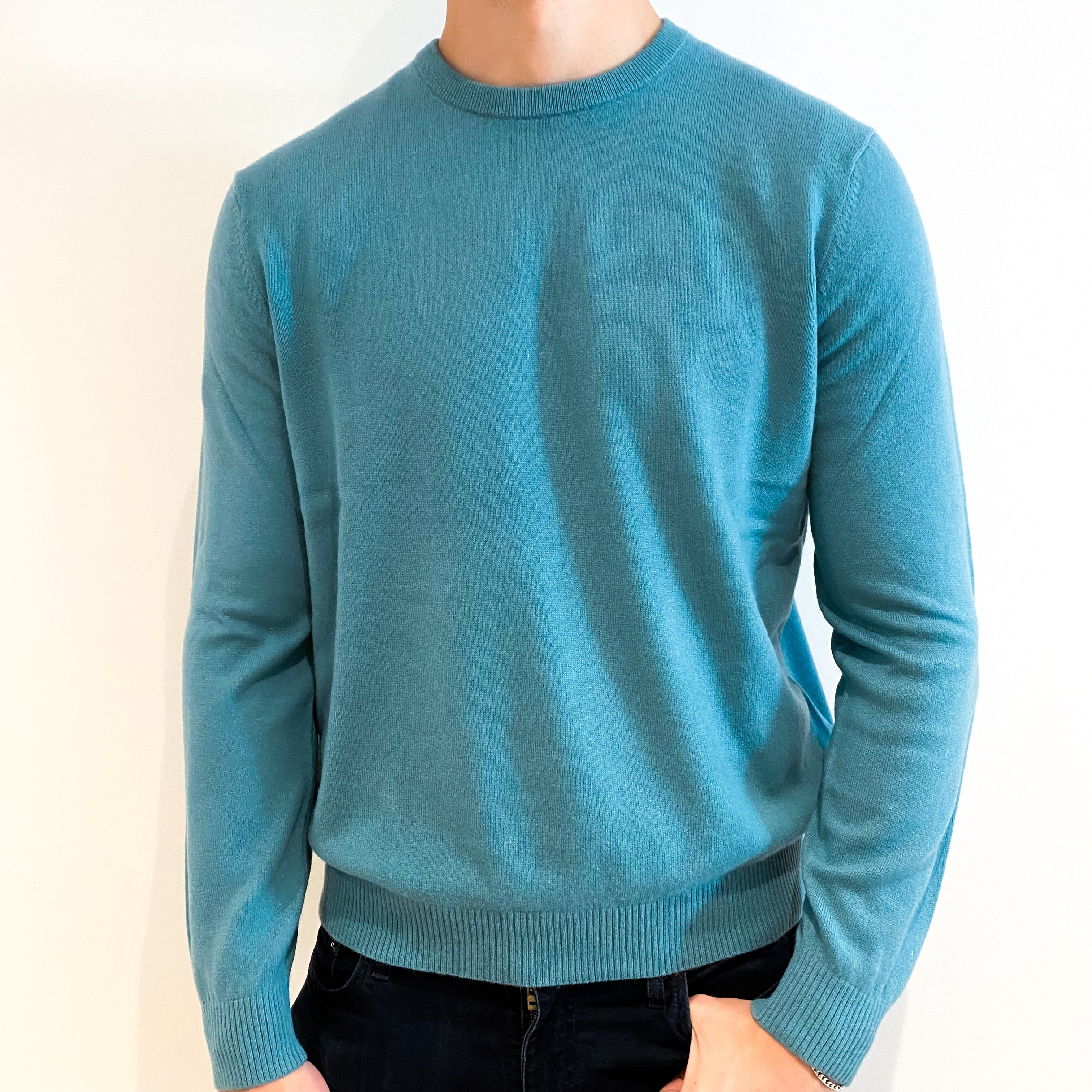 Men's Sea Foam Green Cashmere Crew Neck Jumper Extra Large