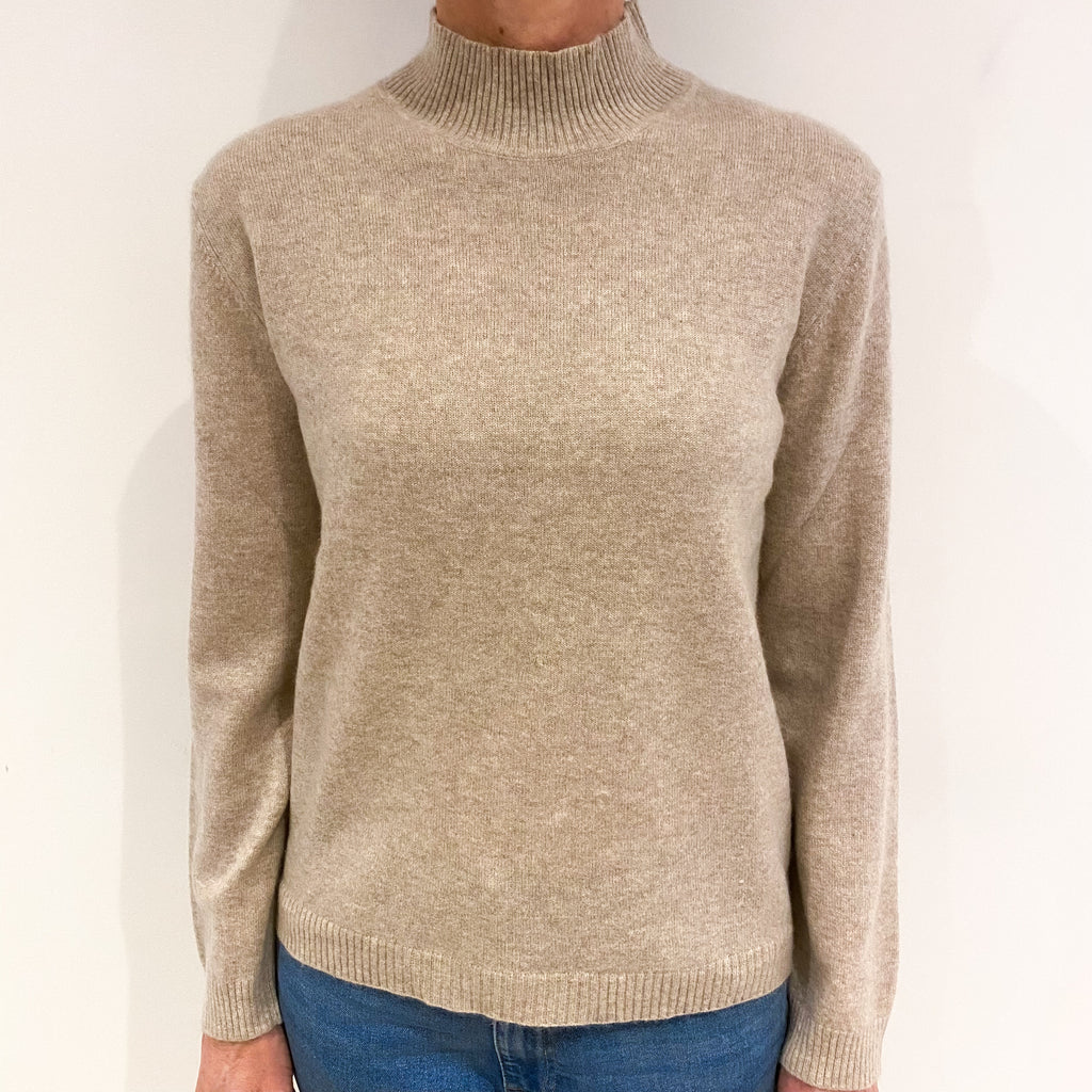 Fawn Beige Cashmere Turtle Neck Jumper Small