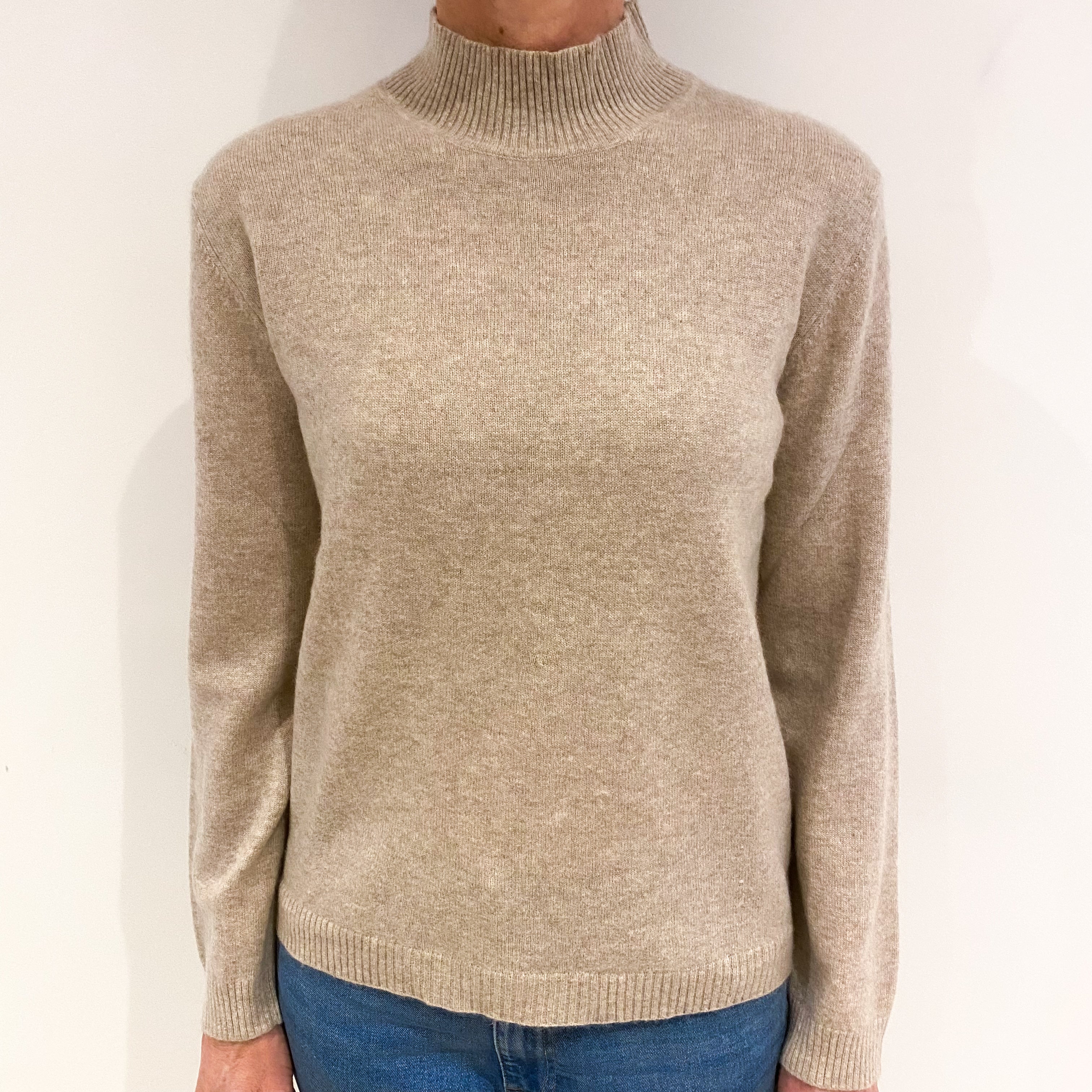 Fawn Beige Cashmere Turtle Neck Jumper Small