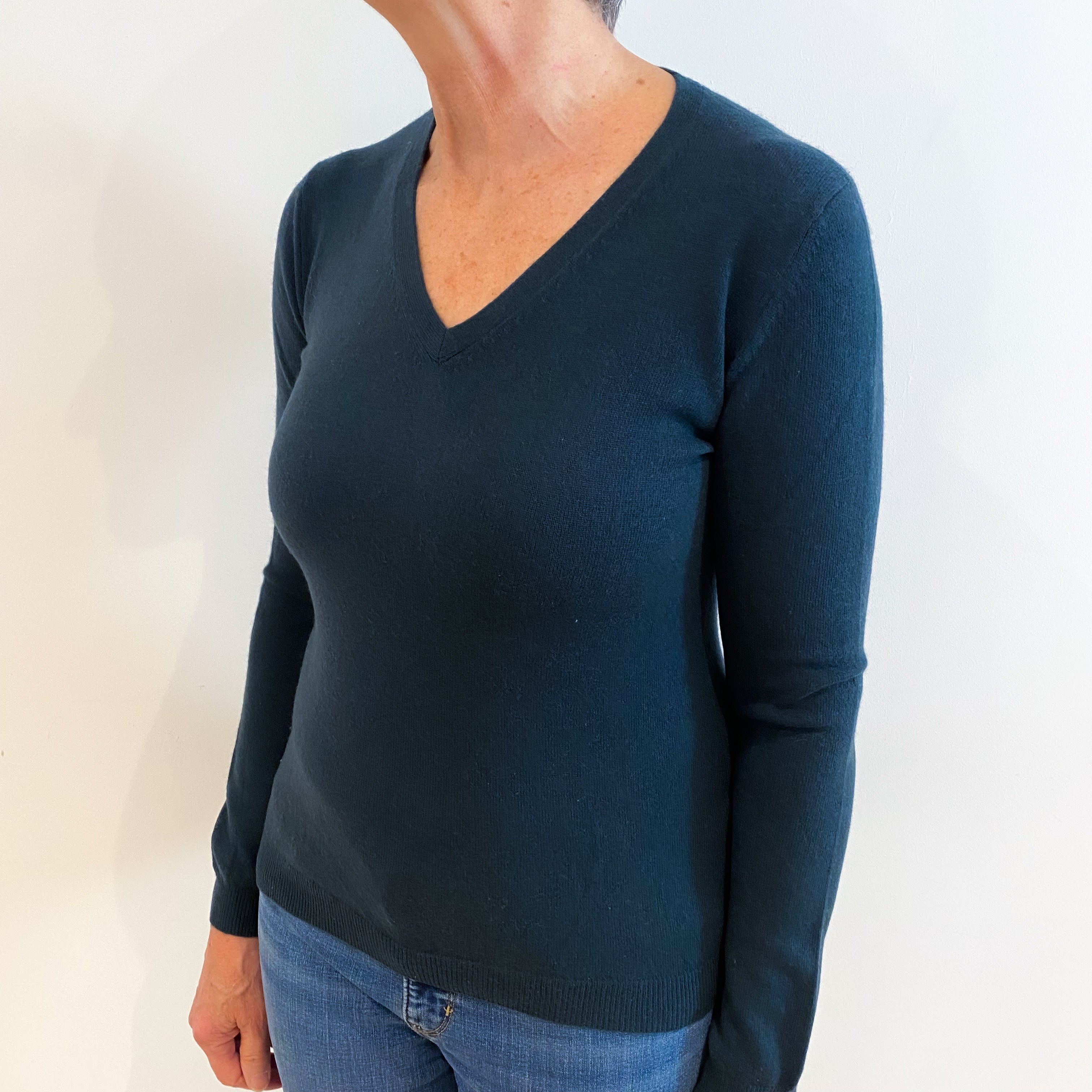 Petrol Blue Cashmere V Neck Jumper Medium