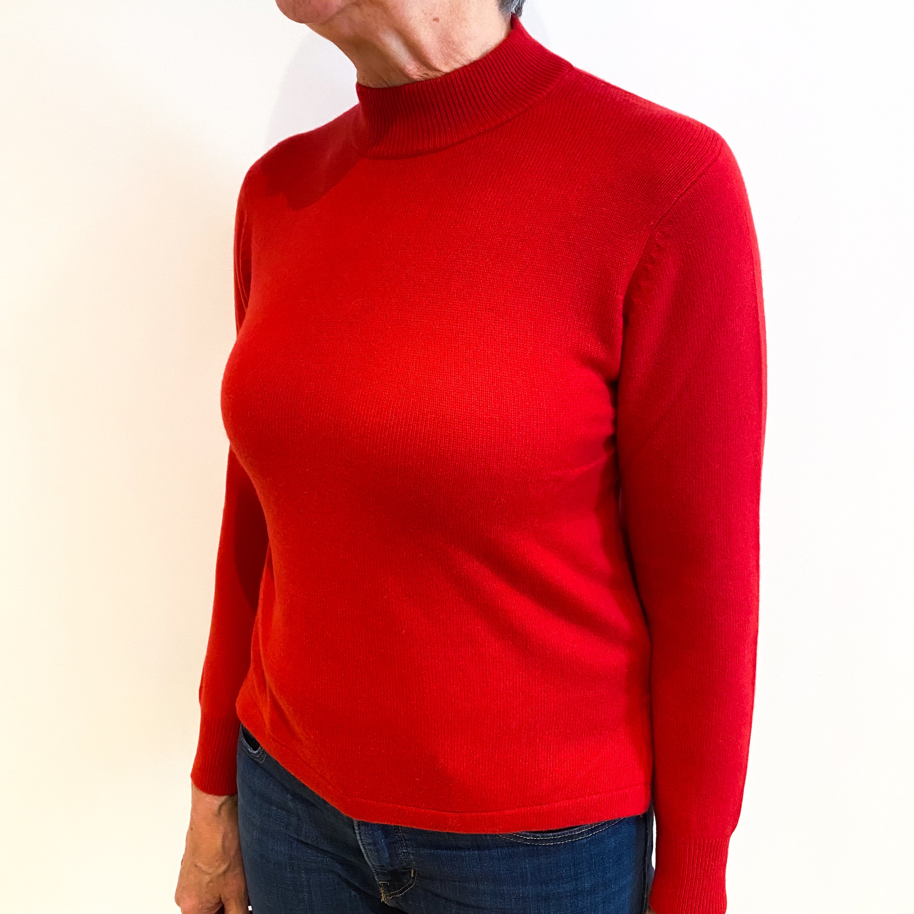 Tomato Red Cashmere Turtle Neck Jumper Medium