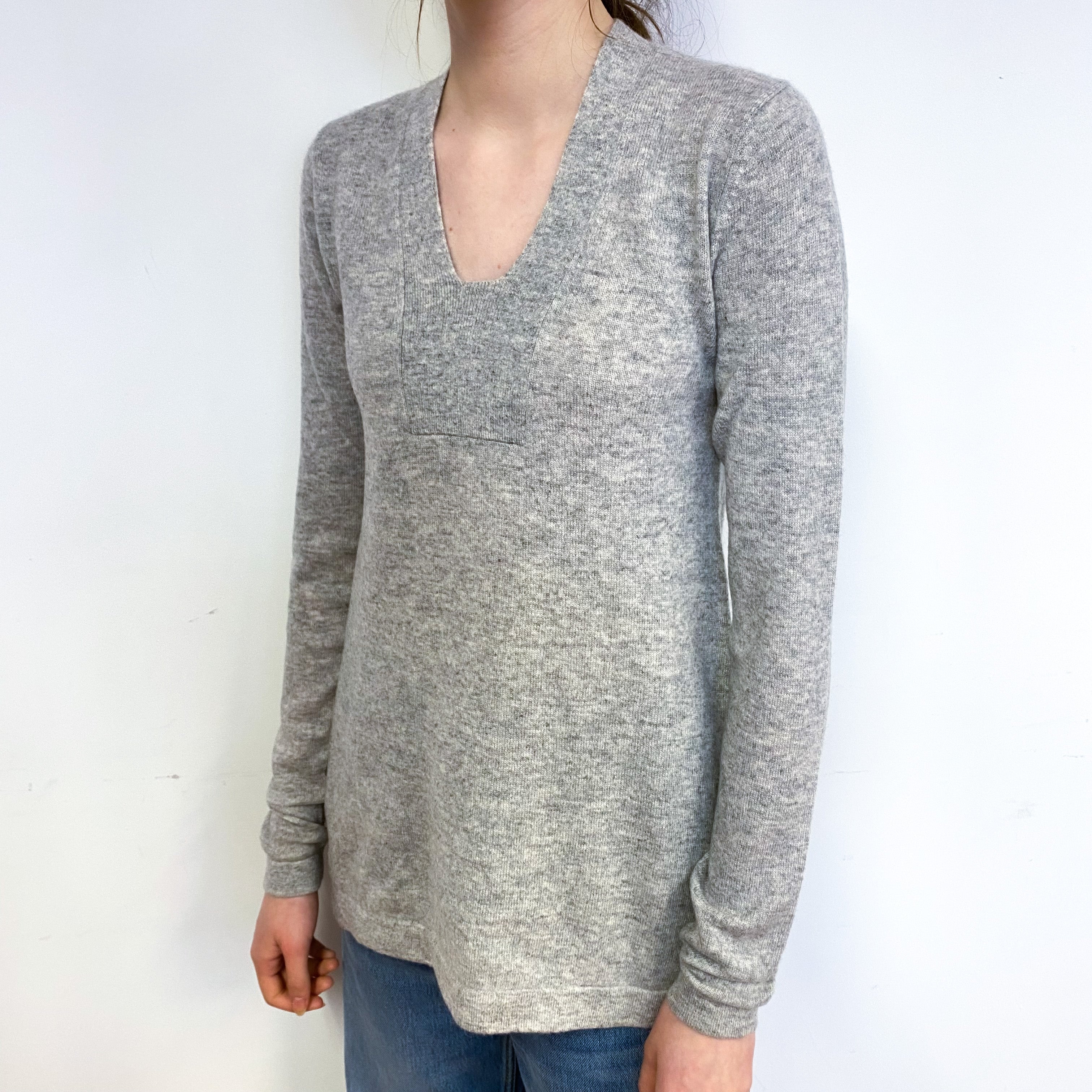 Smoke Grey Cashmere V-Neck Tunic Jumper Extra Small