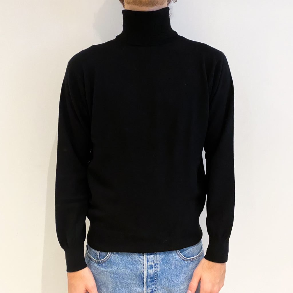 Men's Black Cashmere Polo Neck Jumper Large