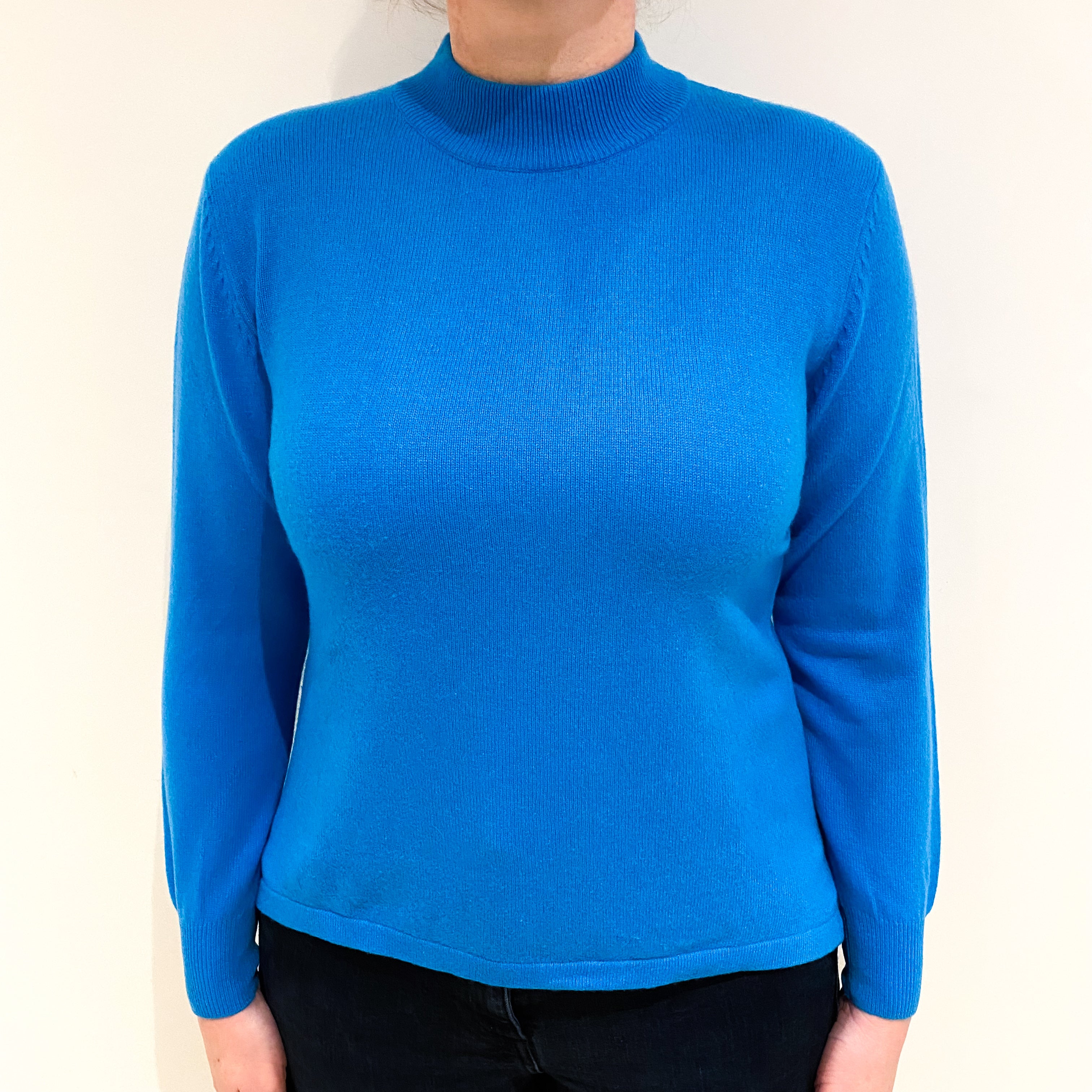 Bright Ocean Blue Cashmere Turtle Neck Jumper Large