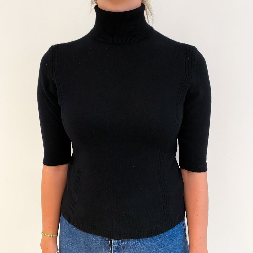 Black Cashmere Polo Neck Short Sleeved Jumper Small