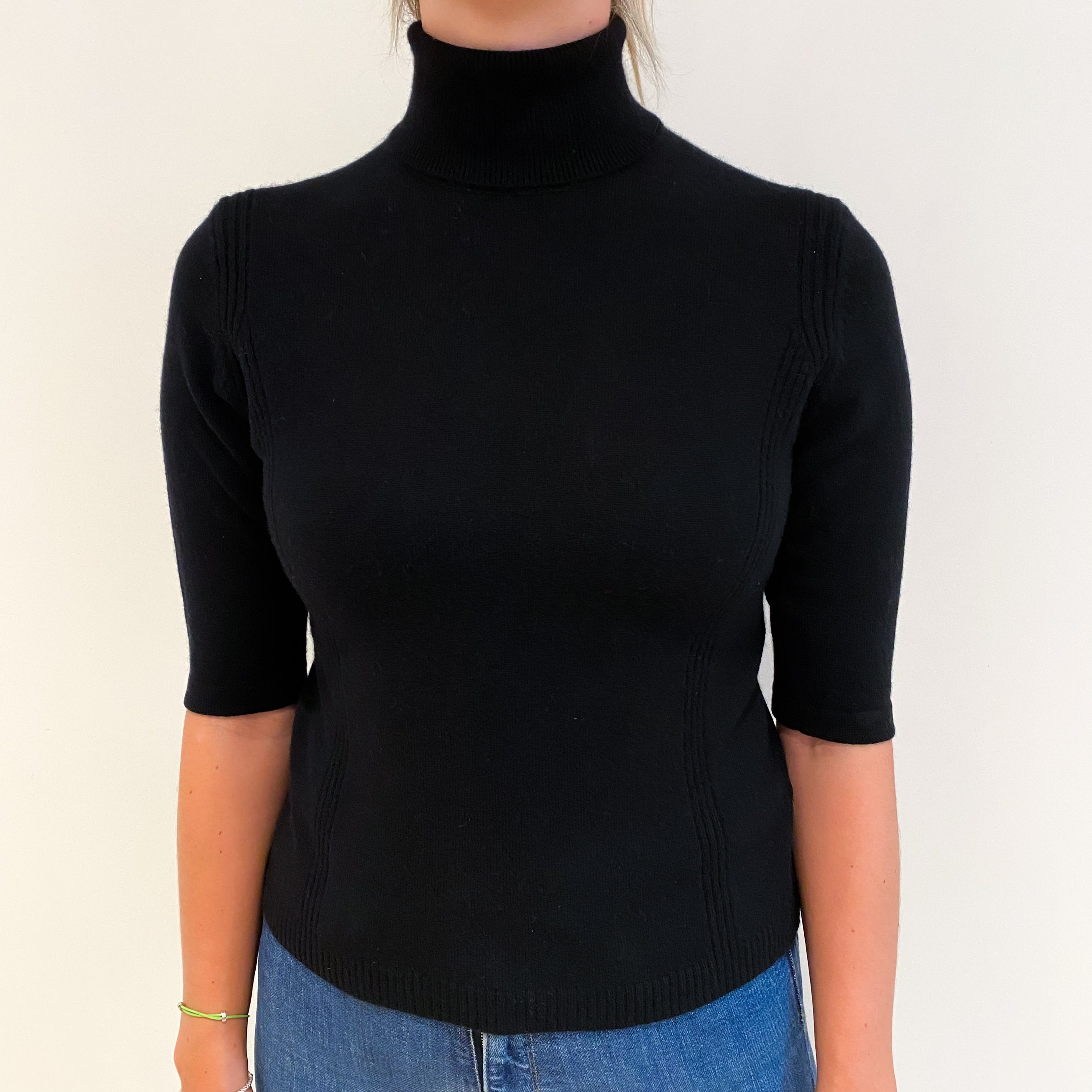 Black Cashmere Polo Neck Short Sleeved Jumper Small