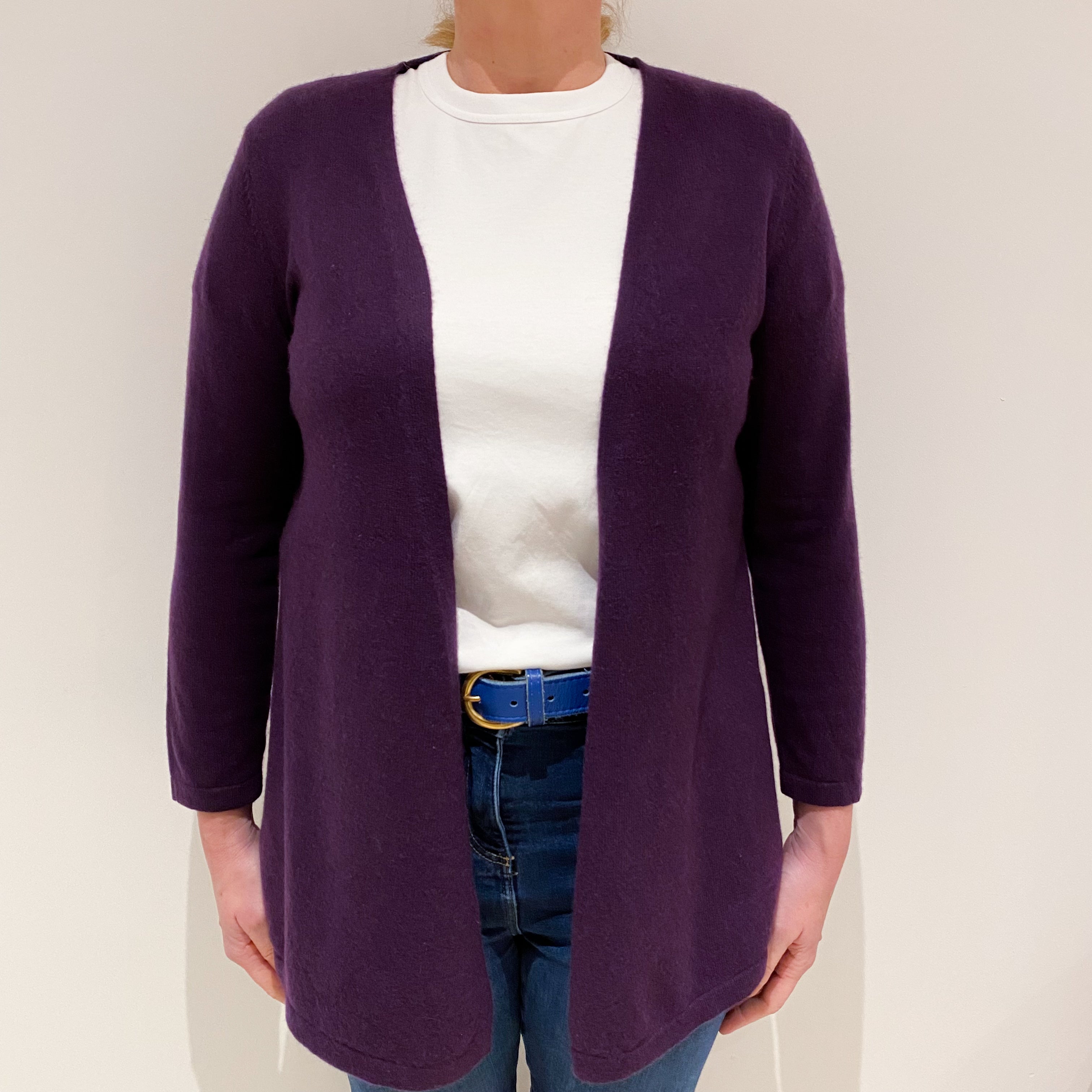 Aubergine Purple Cashmere Edge to Edge Cardigan Large