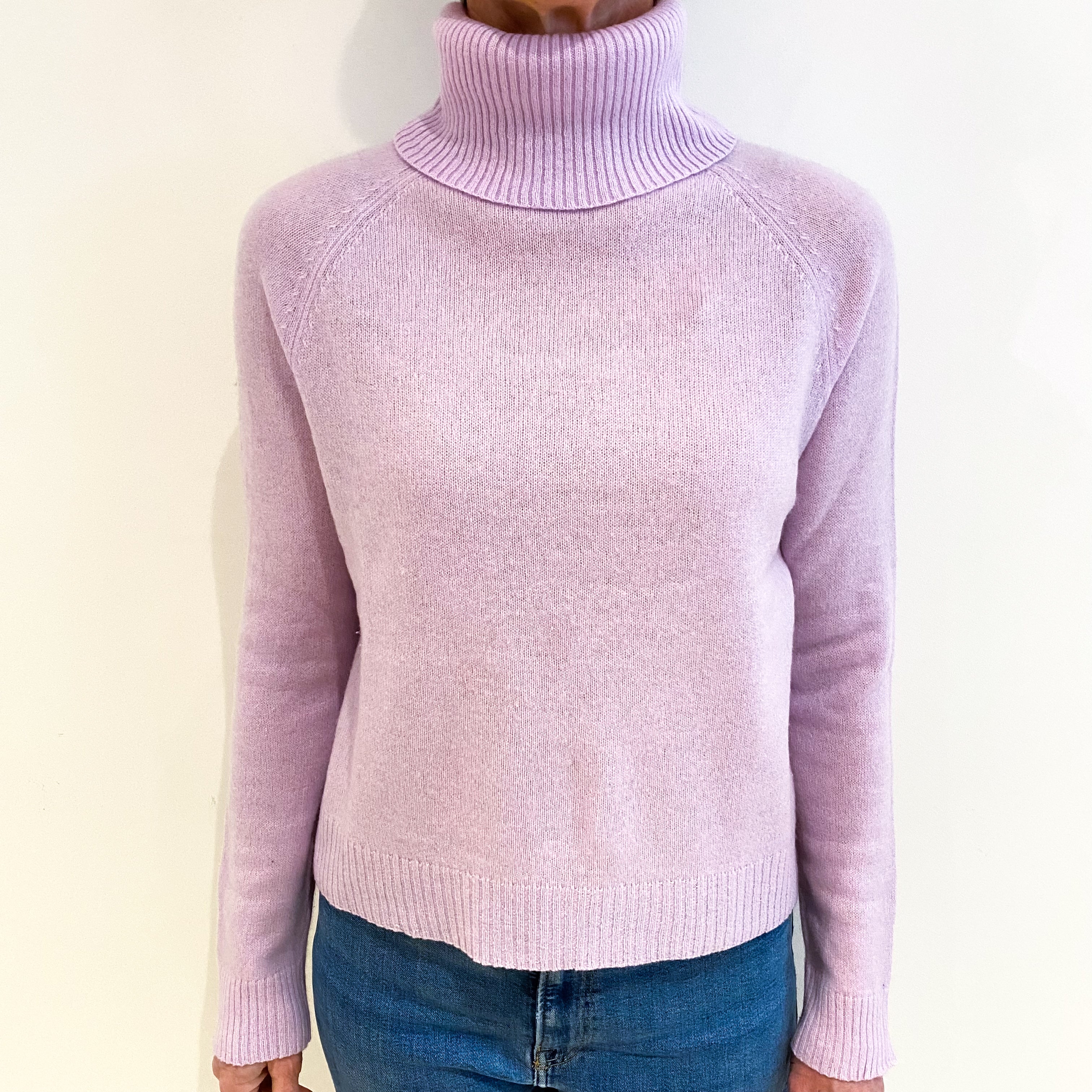 Pale Lilac Purple Cashmere Polo Neck Jumper Small