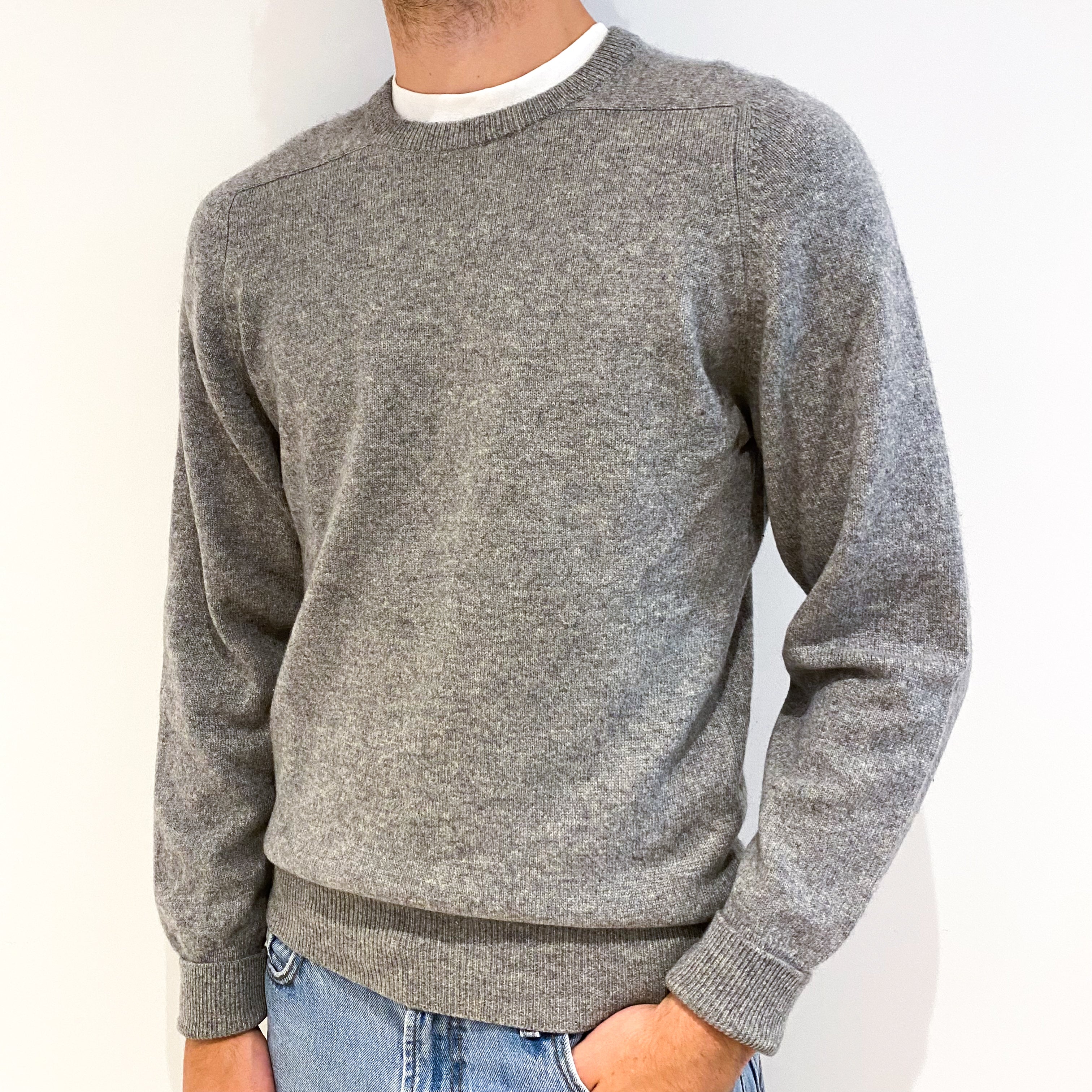 Men's Smoke Grey Cashmere Crew Neck Jumper Medium