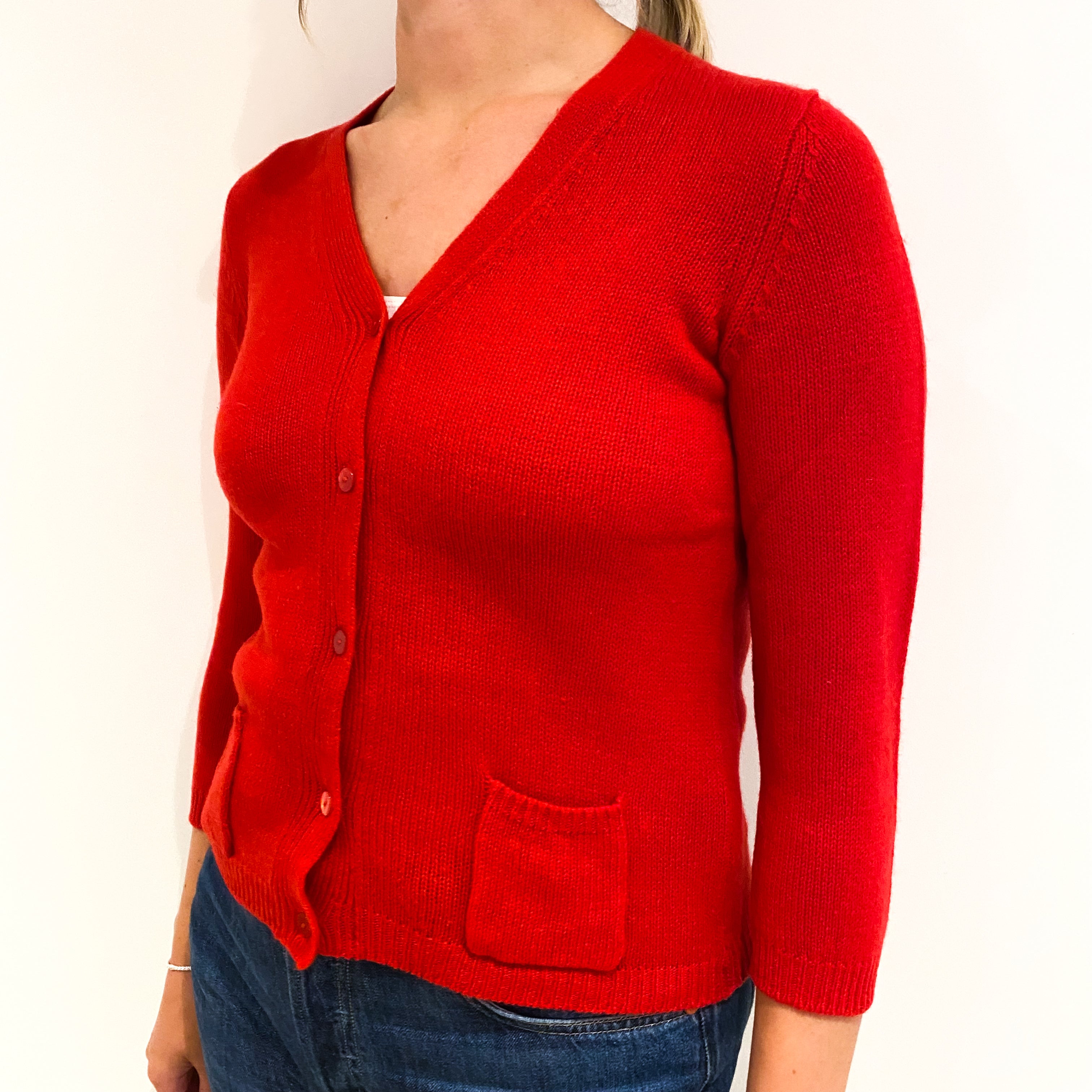 Scarlet Red Cashmere V-Neck Cardigan Small