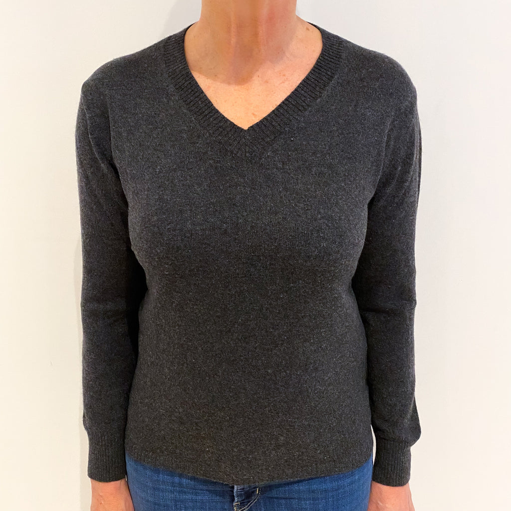 Charcoal Grey Cashmere V Neck Jumper Medium