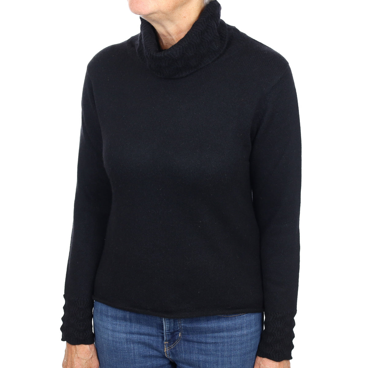 Black Cashmere Polo Neck Jumper Medium