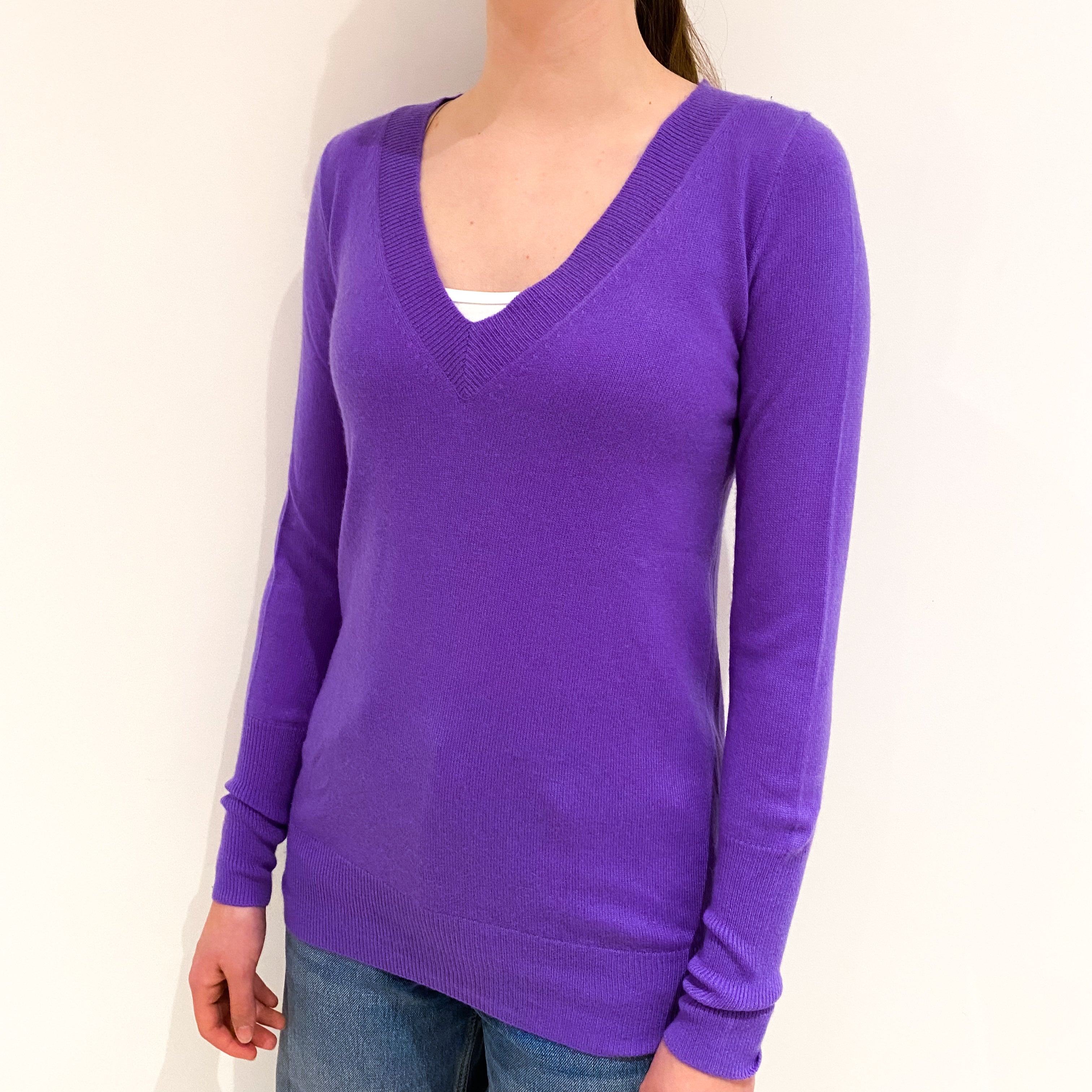 Amethyst Purple Cashmere V-Neck Jumper Extra Small