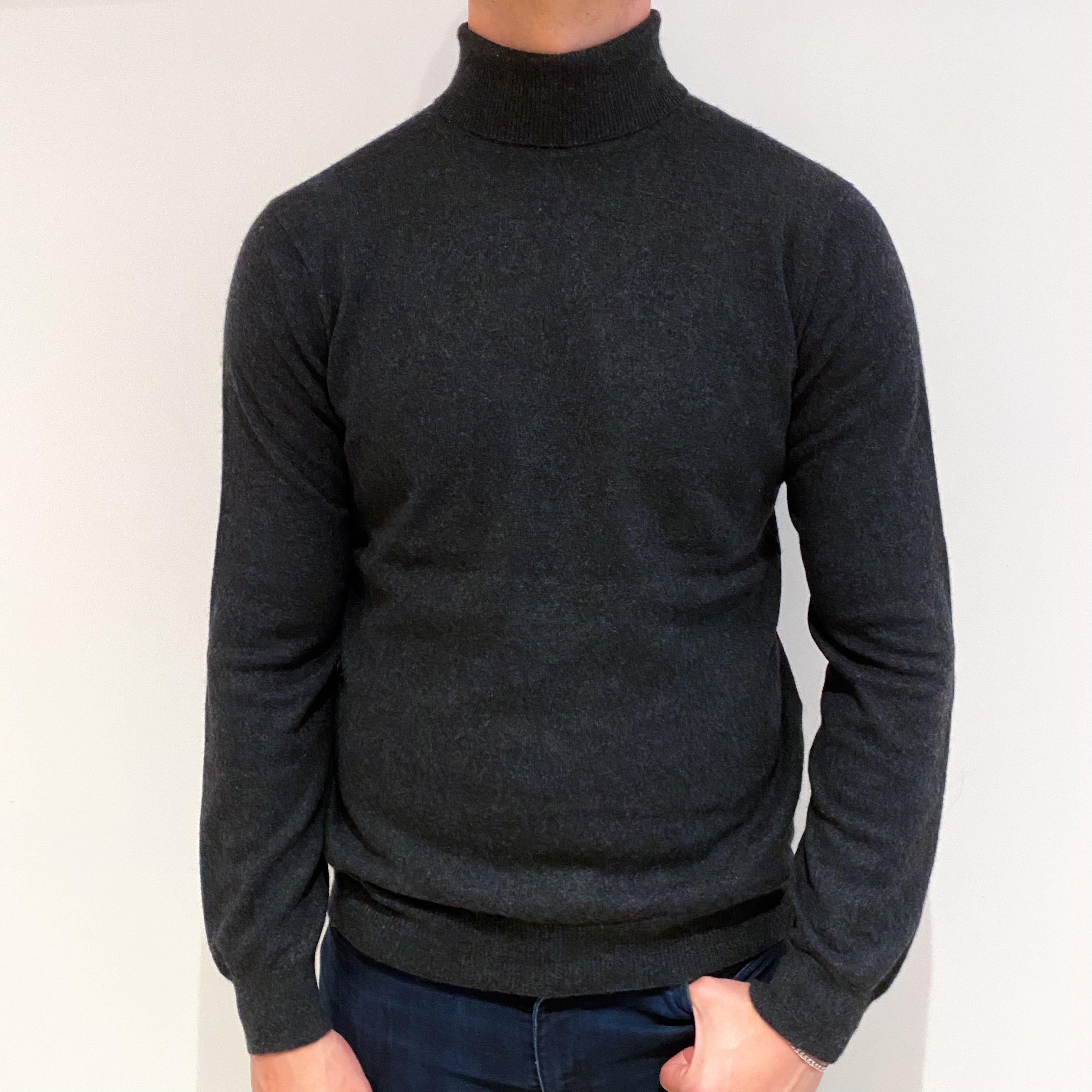 Men's Dark Grey Cashmere Polo Neck Jumper Extra Large