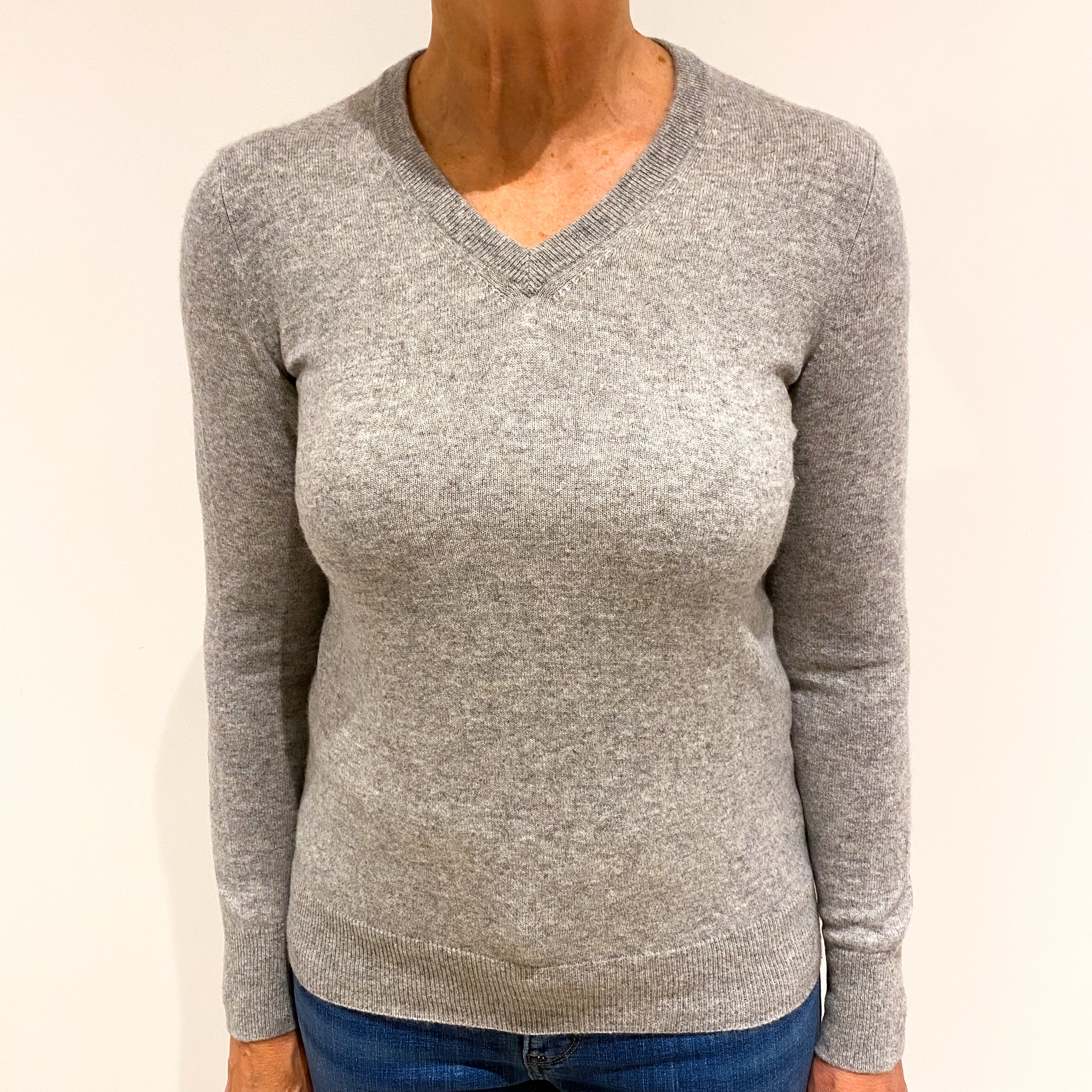 Smoke Grey Cashmere V Neck Jumper Medium