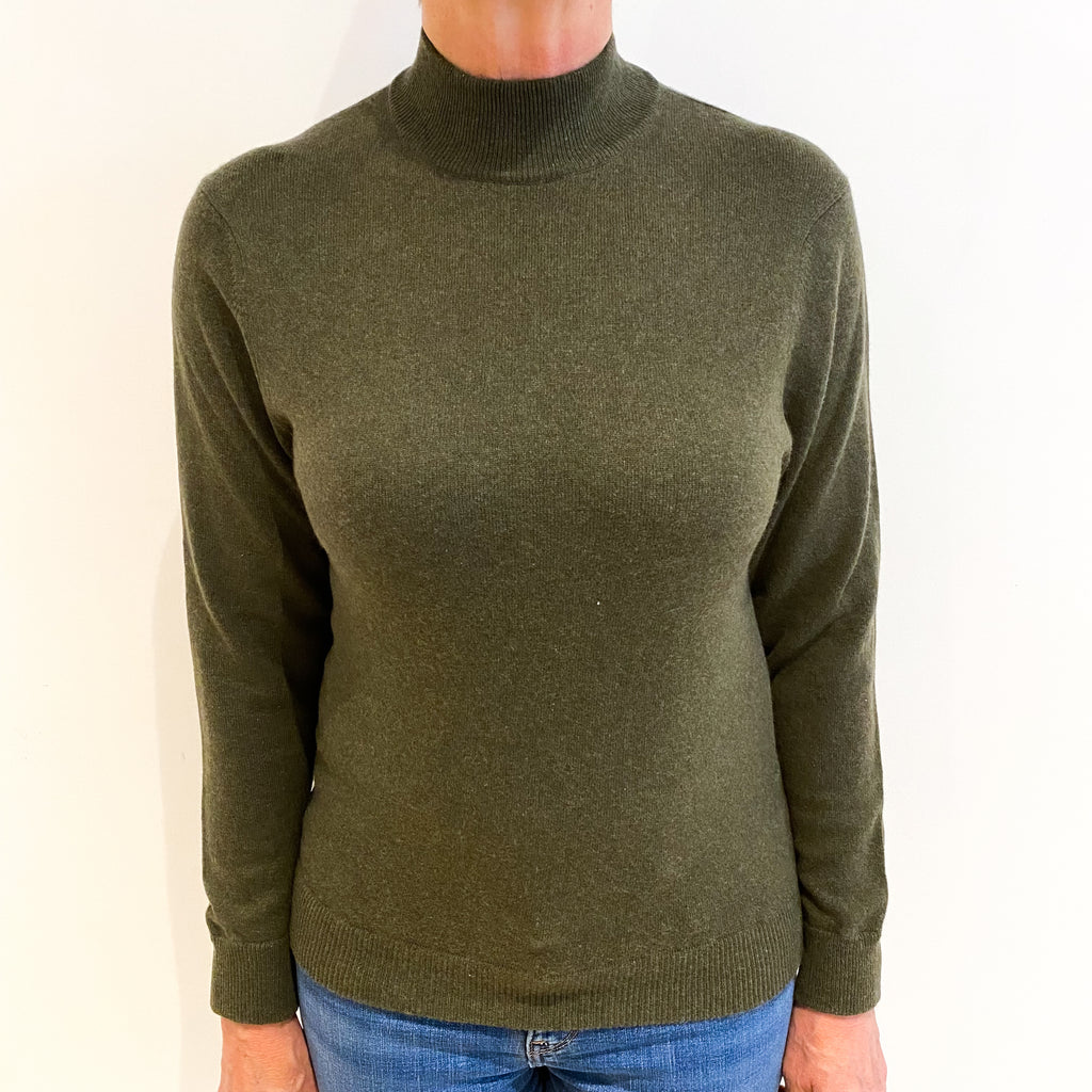 Deep Olive Green Cashmere Turtle Neck Jumper Medium