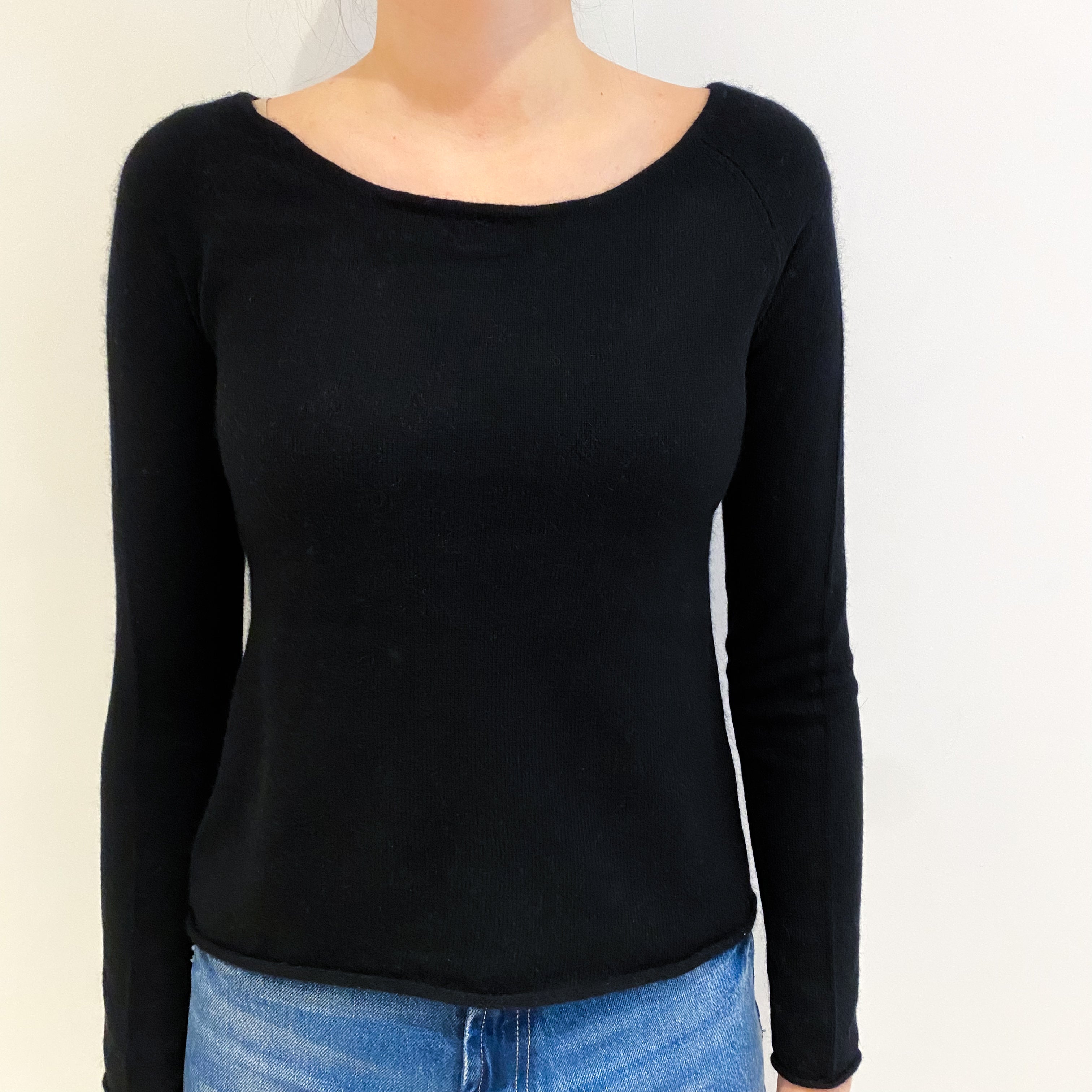 Black Cashmere Wide Scoop Neck Jumper Extra Small