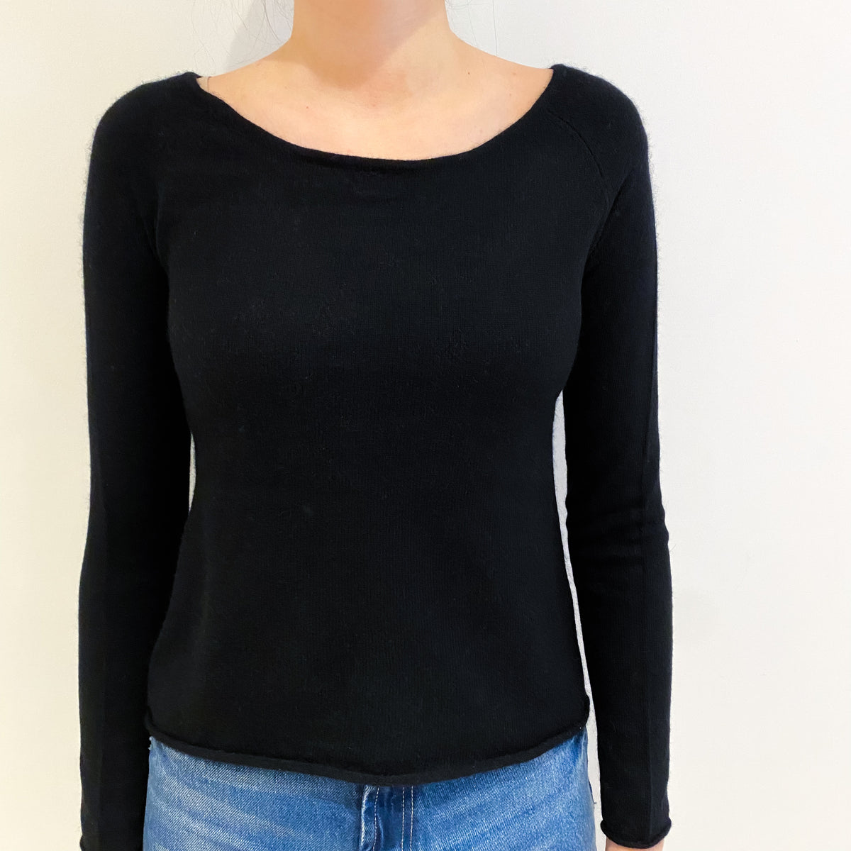 Black Cashmere Wide Scoop Neck Jumper Extra Small