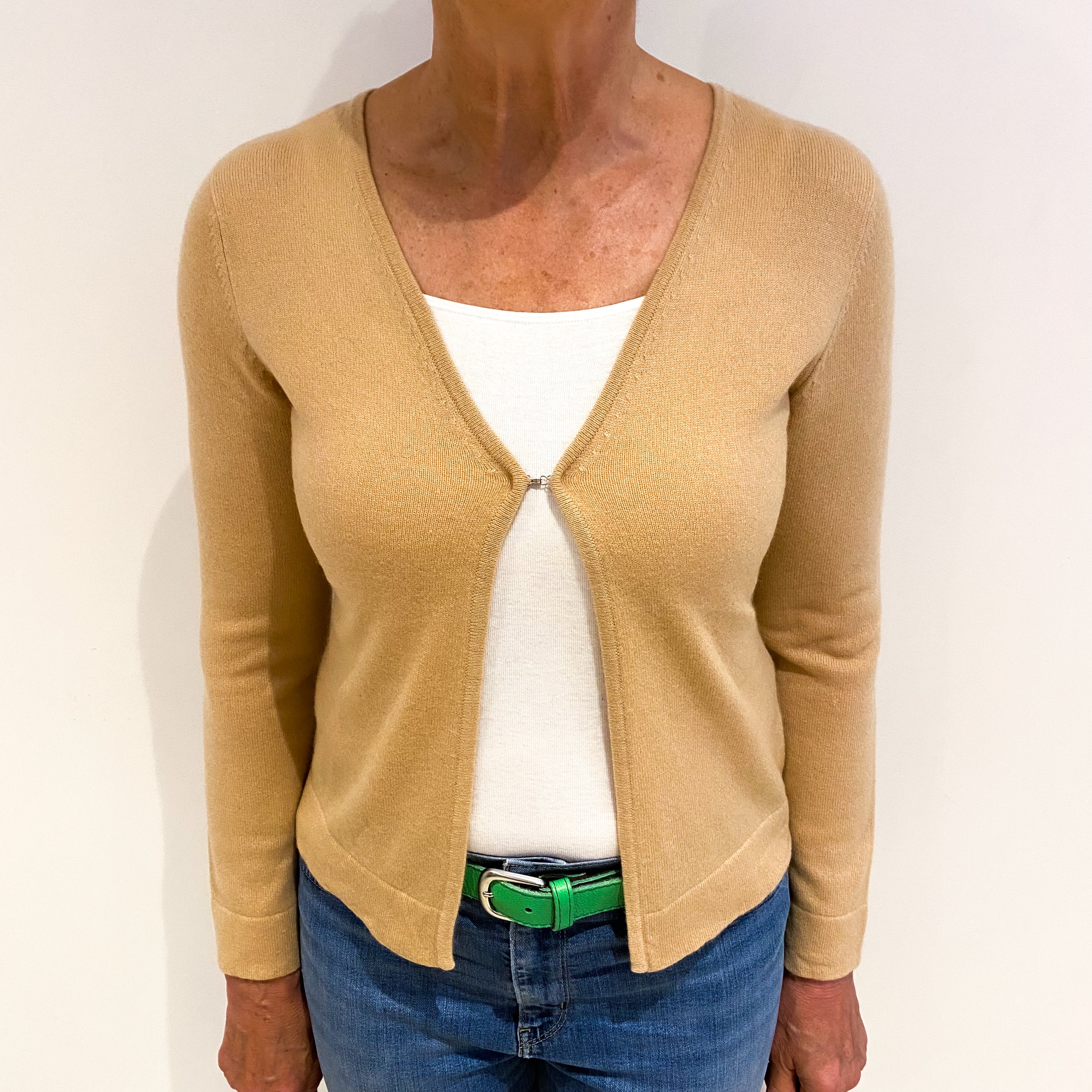 Caramel Brown Cashmere V Neck Cardigan Medium
