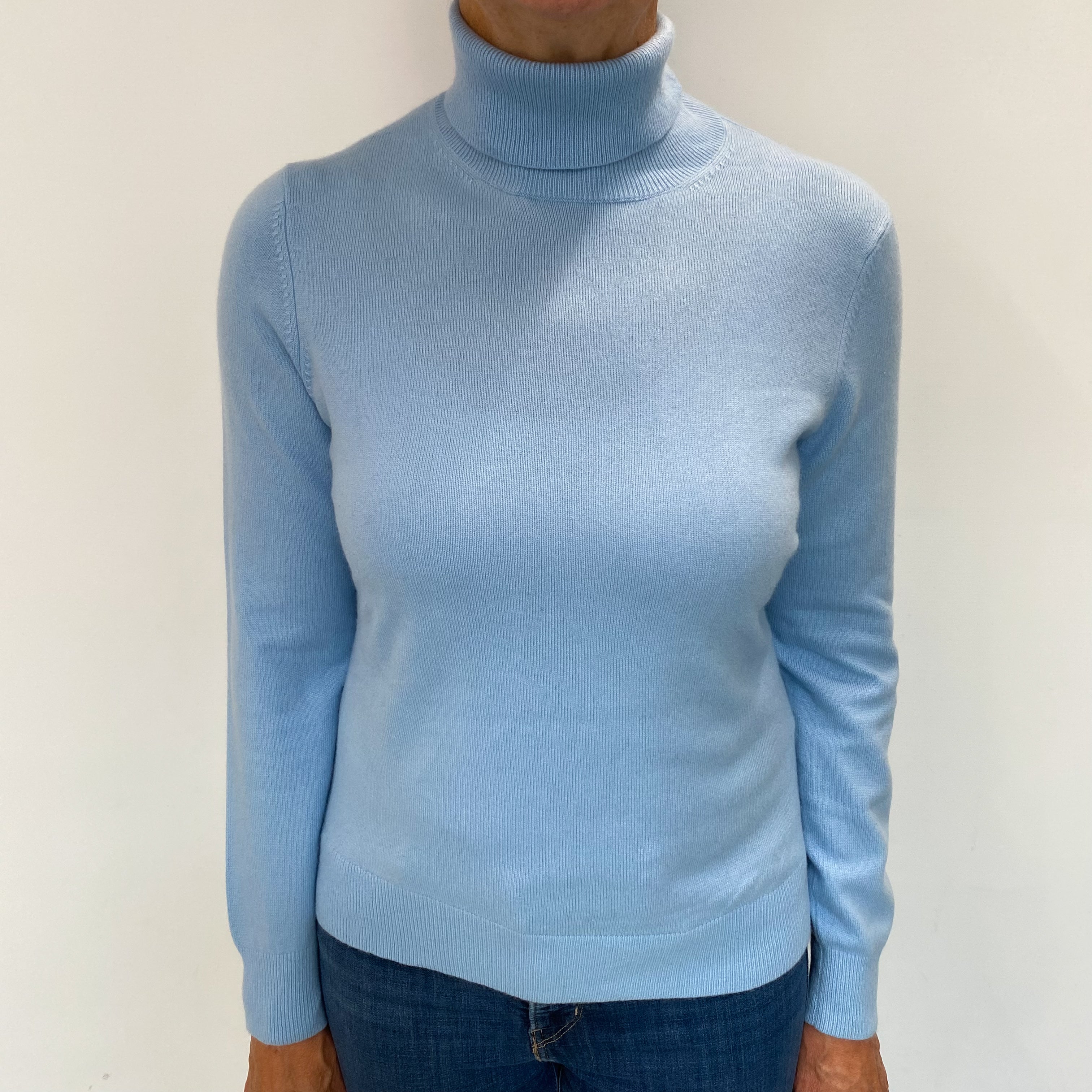 Sky Blue Cashmere Polo Neck Jumper Medium