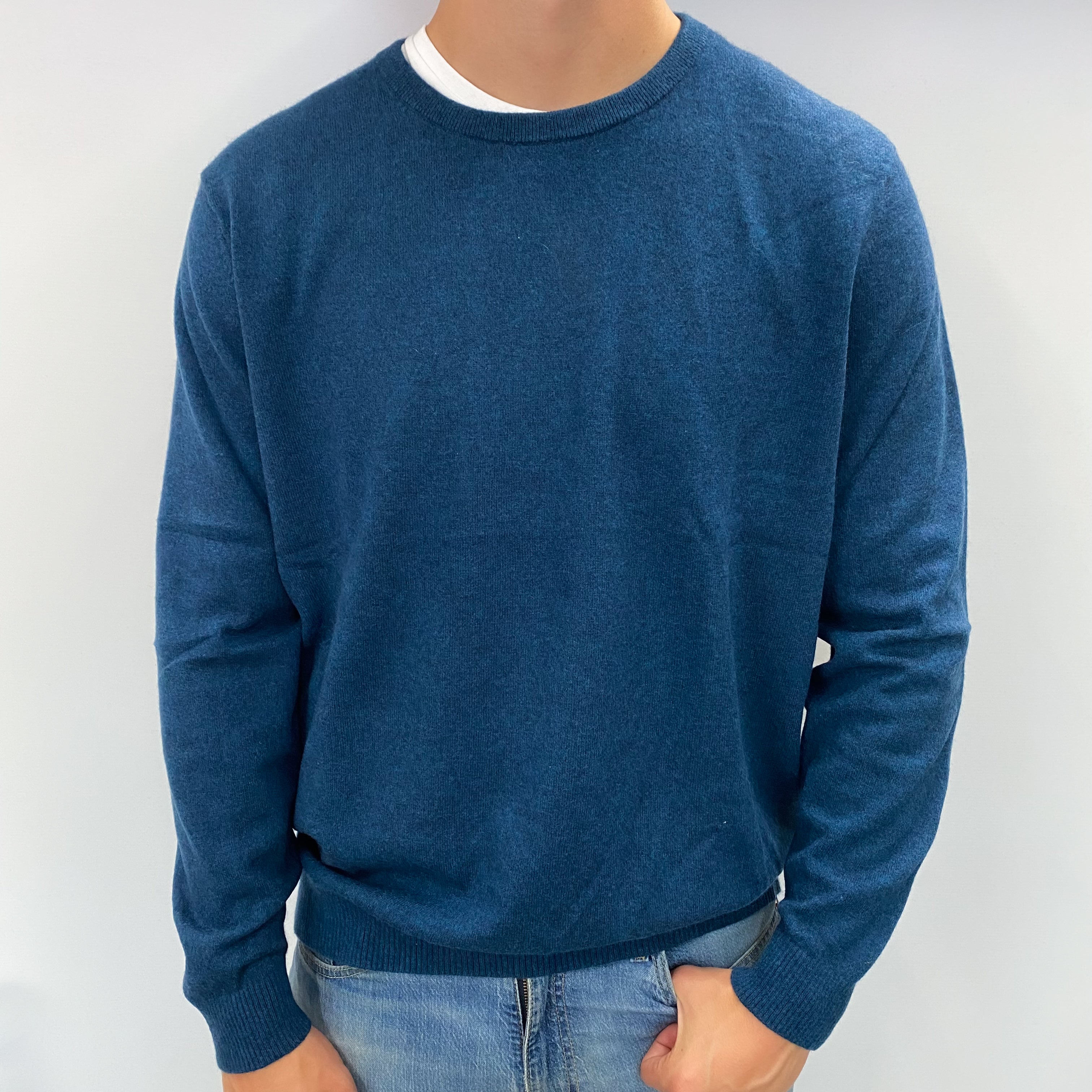Men's Deep Ocean Blue Cashmere Crew Neck Jumper XXL