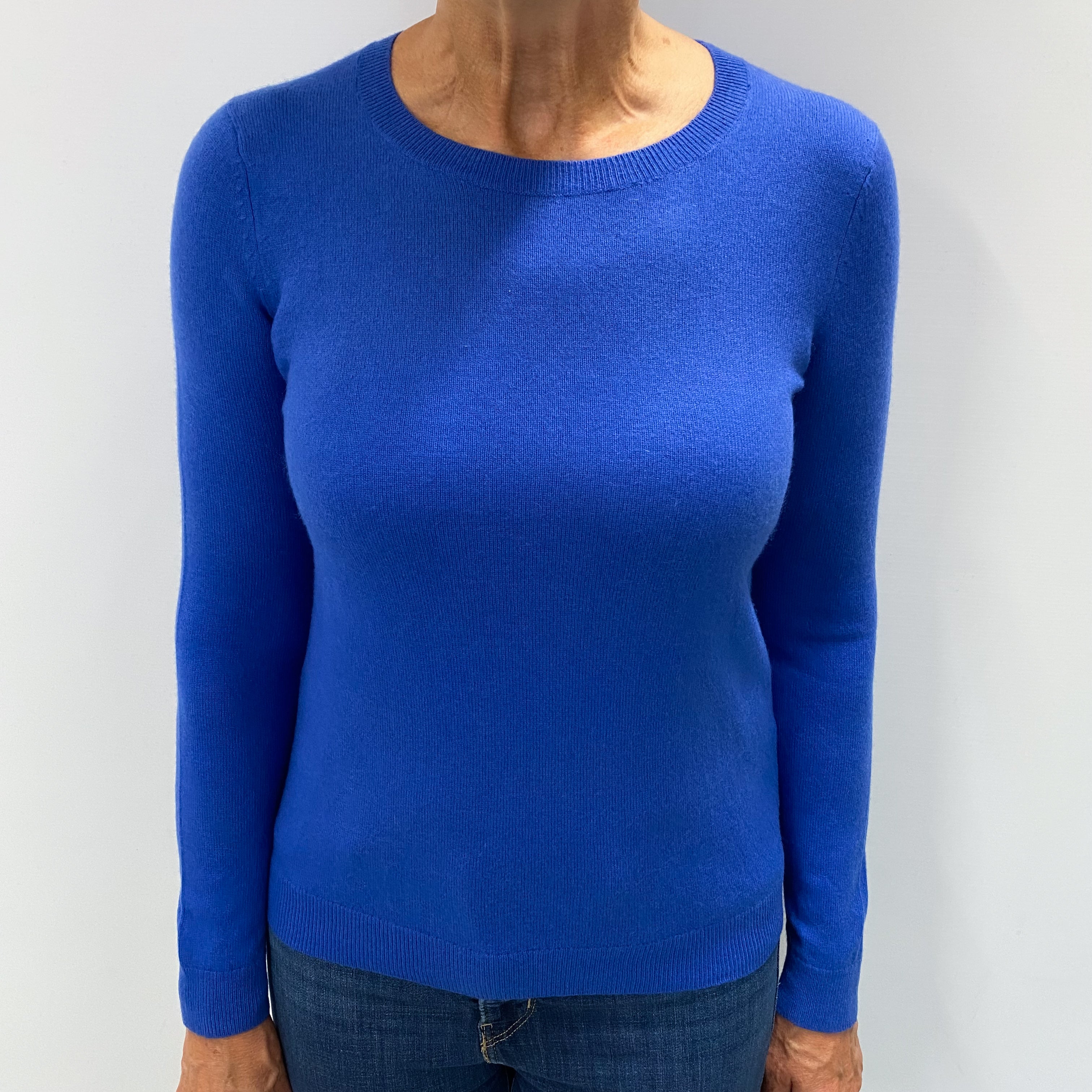 Azure Blue Cashmere Crew Neck Jumper Medium