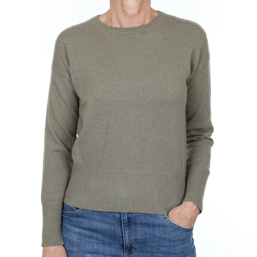 Khaki Green Cashmere Crew Neck Jumper Small
