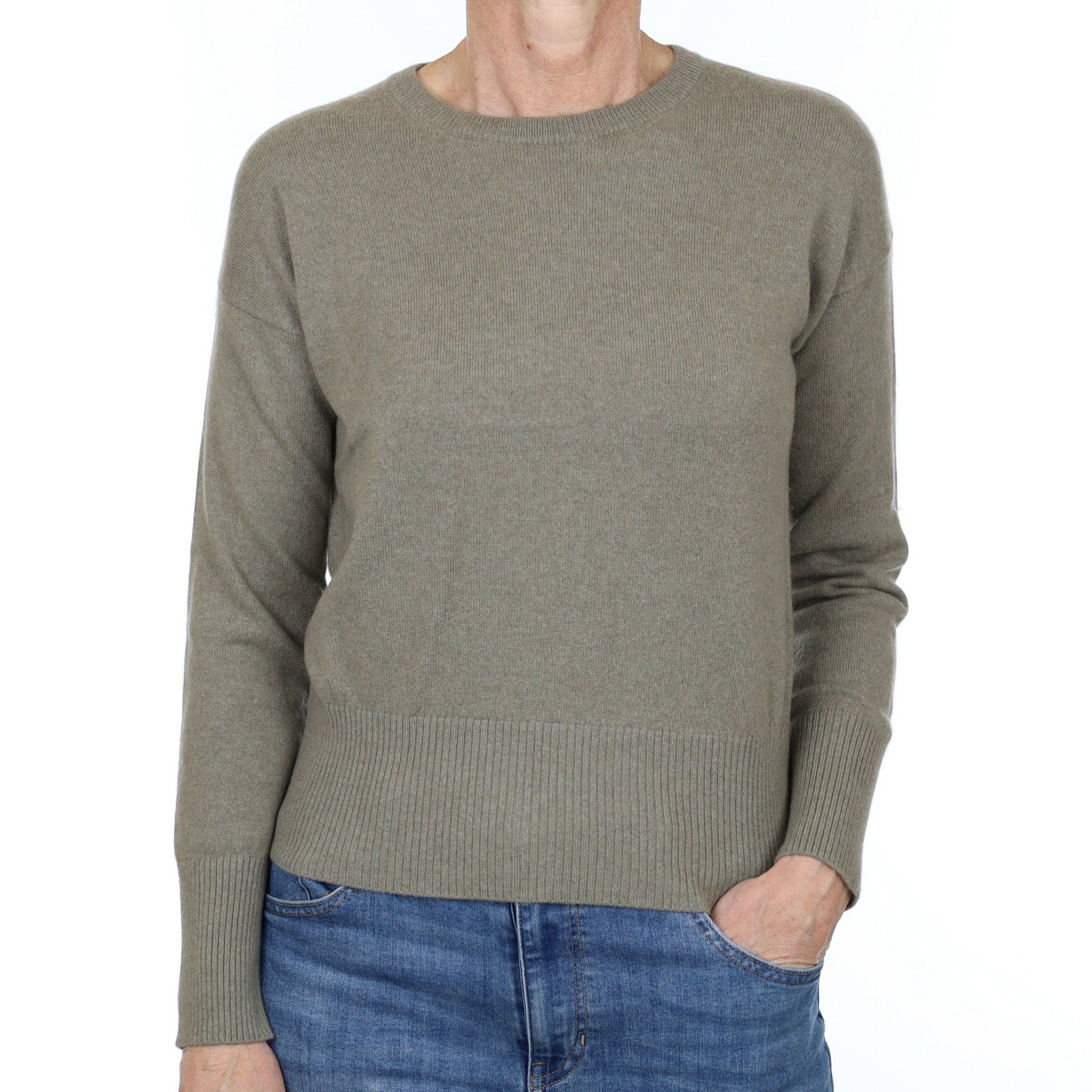 Khaki Green Cashmere Crew Neck Jumper Small