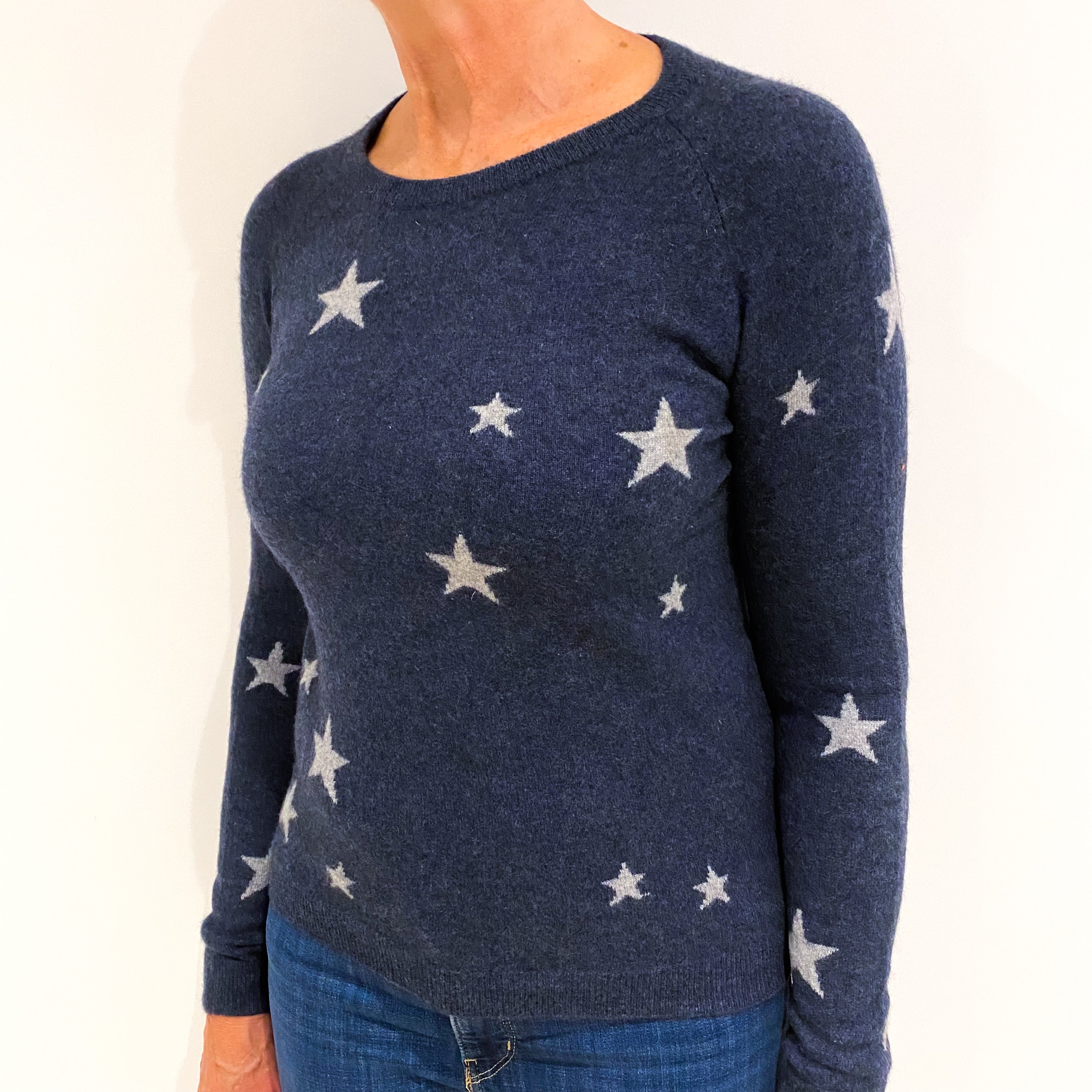 Denim Blue Cashmere Crew Neck Jumper Medium
