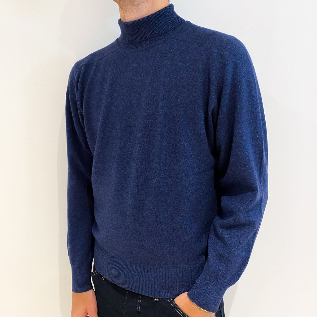 Men's Naval Blue Cashmere Turtle Neck Jumper Medium