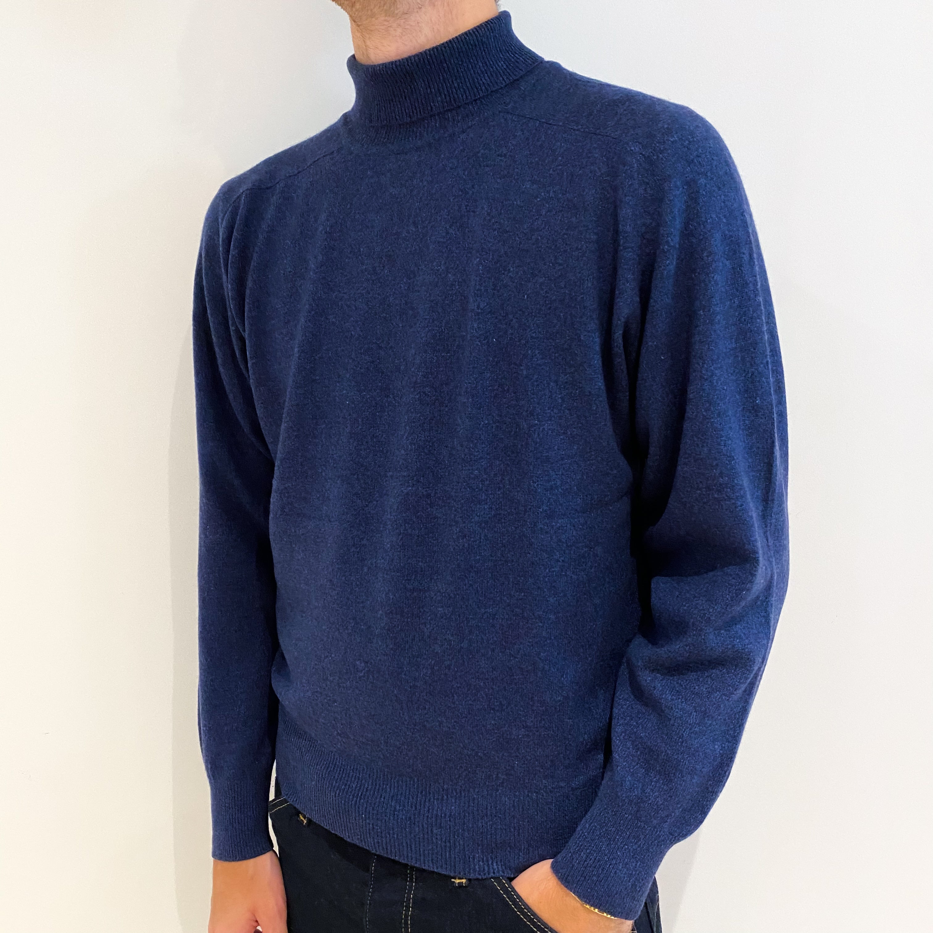 Men's Naval Blue Cashmere Turtle Neck Jumper Medium
