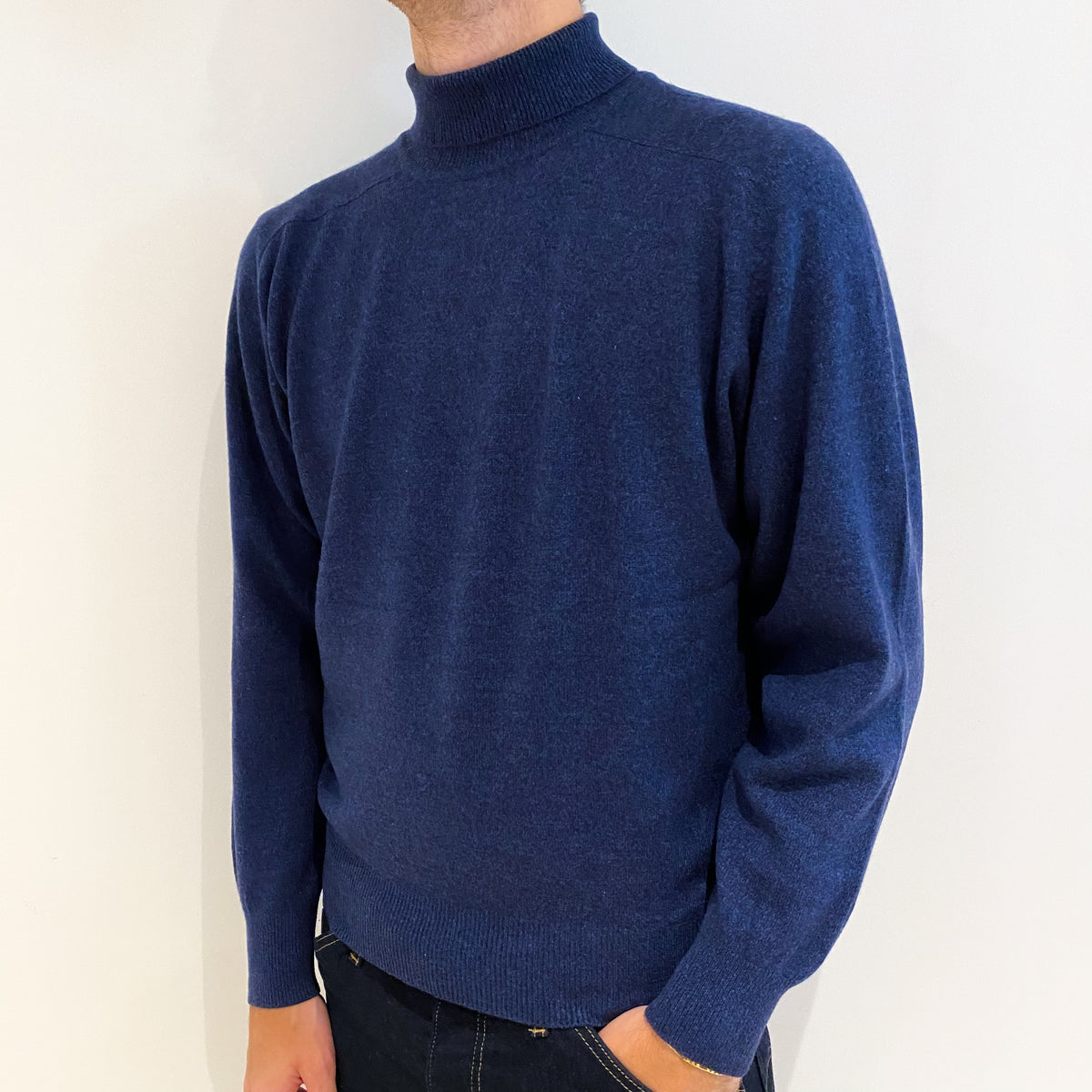 Men's Naval Blue Cashmere Turtle Neck Jumper Medium