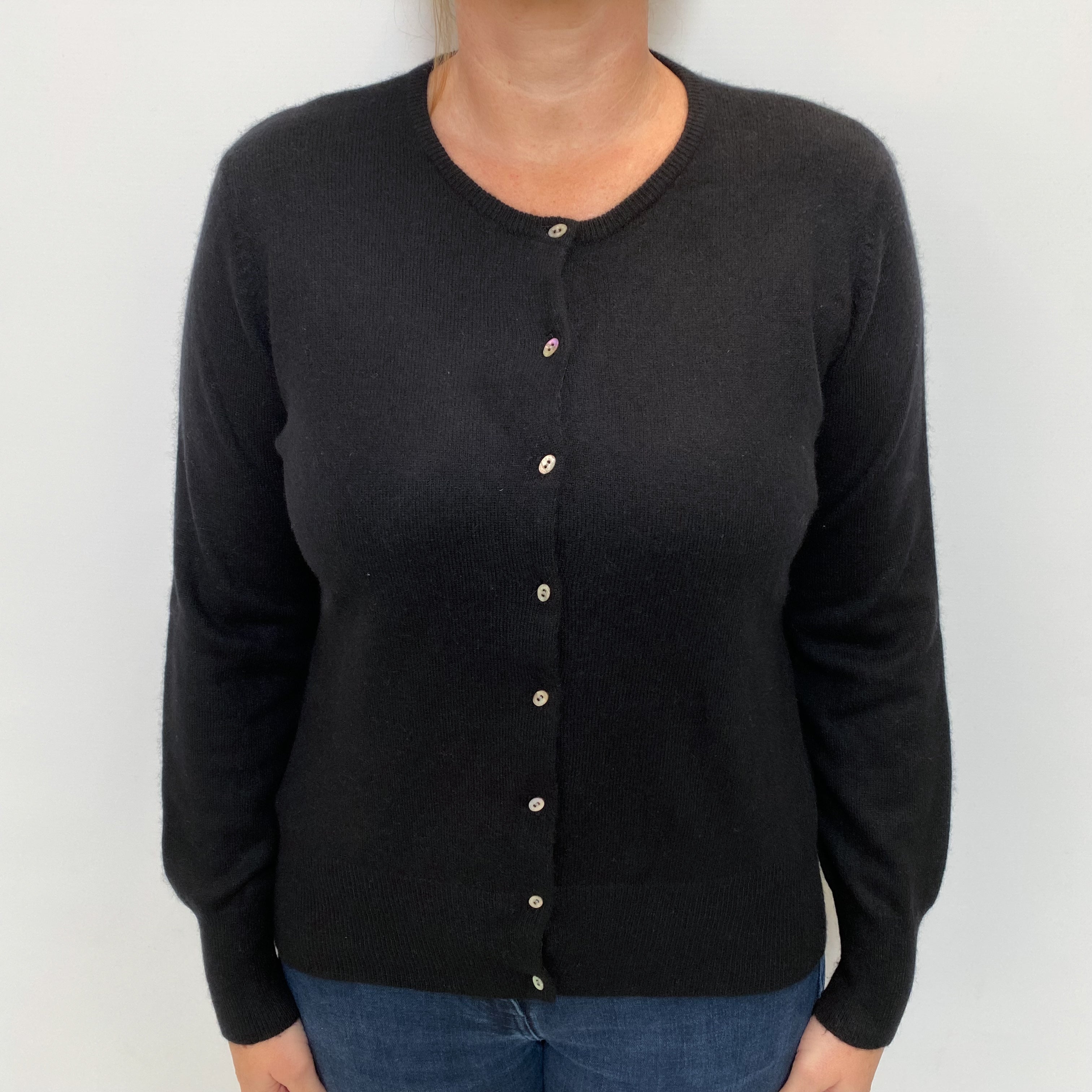 Black Cashmere Crew Neck Cardigan Large