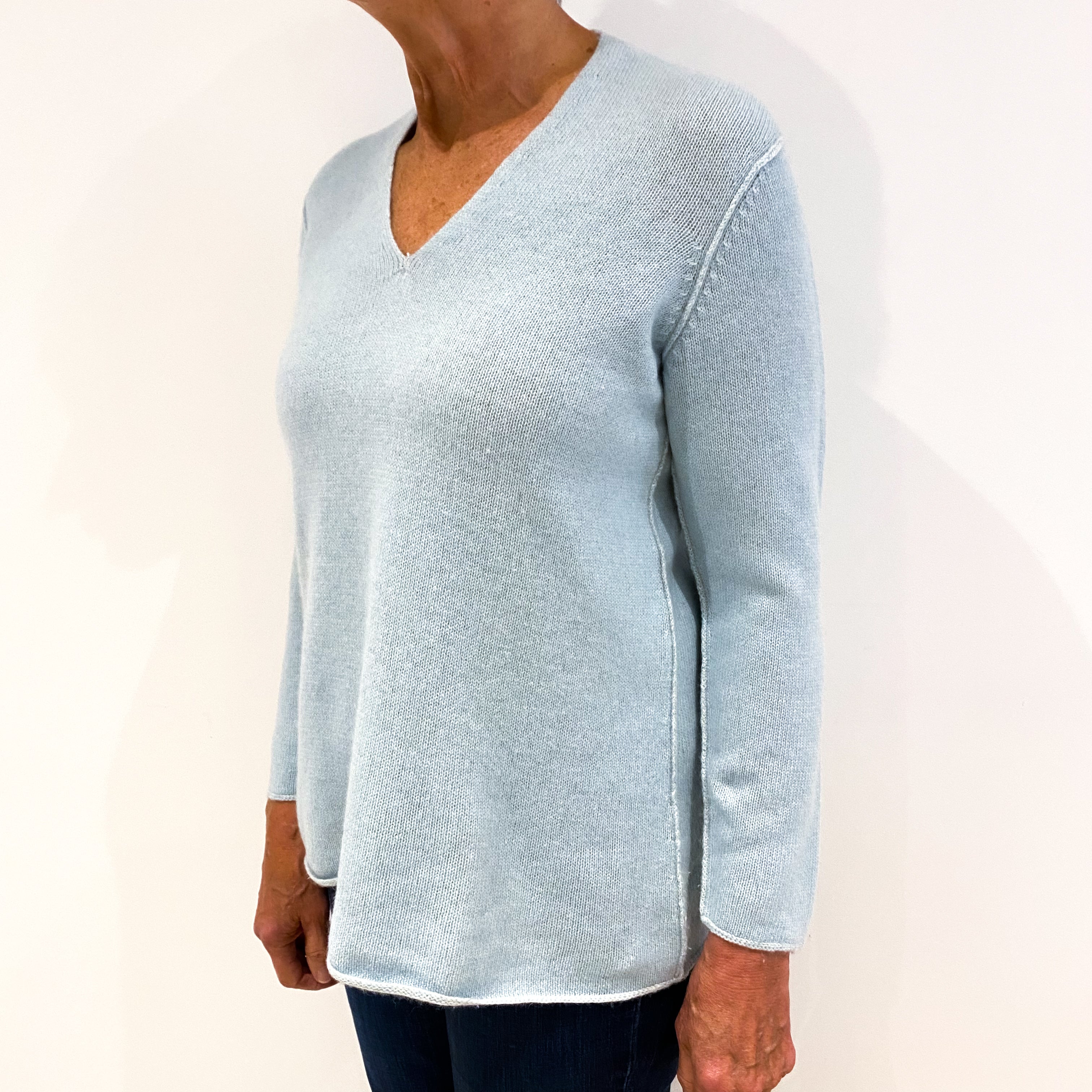 Pale Aqua Cashmere V-Neck Jumper Medium