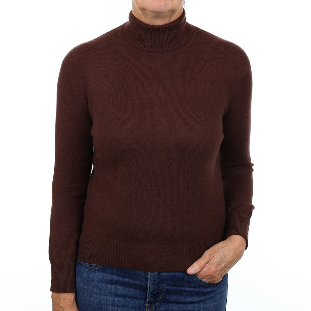 Dark Chocolate Brown Cashmere Polo Neck Jumper Medium
