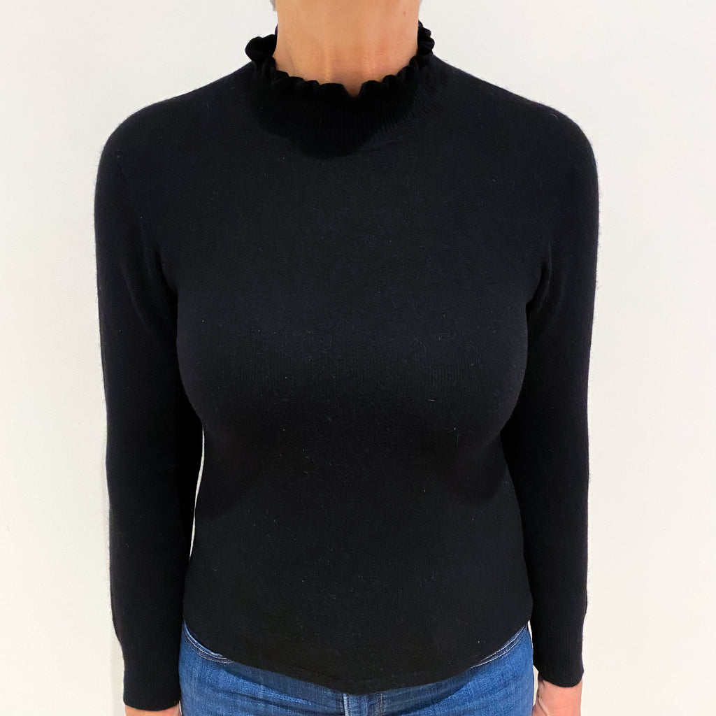 Black Cashmere Ruffle Turtle Neck Jumper Medium