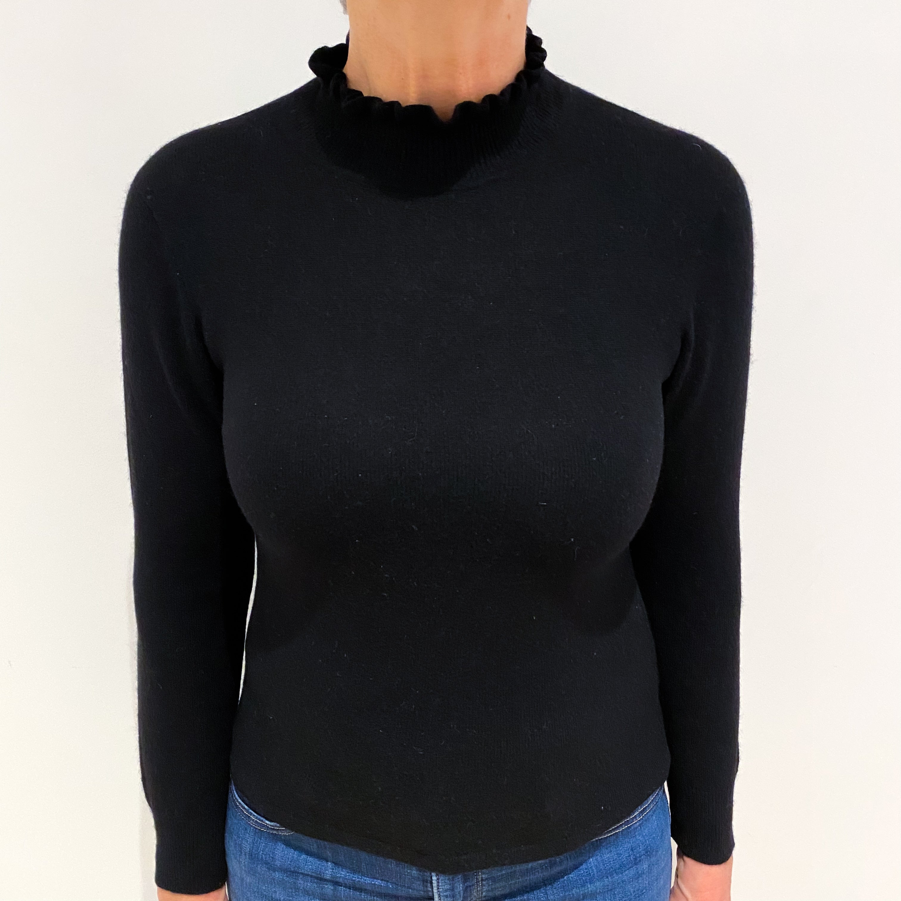 Black Cashmere Ruffle Turtle Neck Jumper Medium