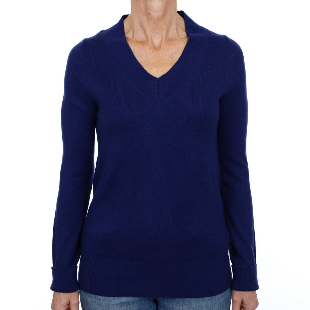 Indigo Blue Cashmere V Neck Jumper Small