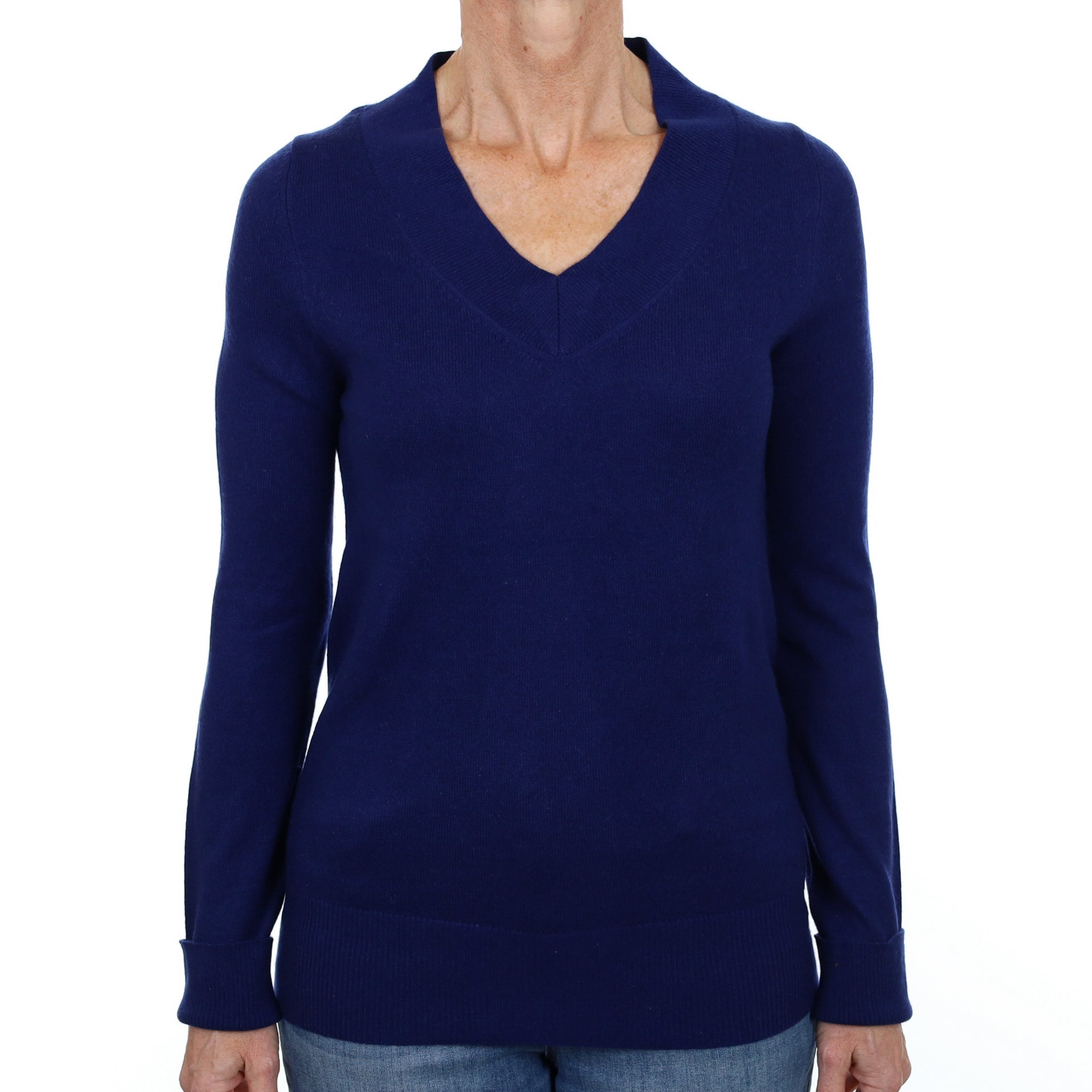 Indigo Blue Cashmere V Neck Jumper Small