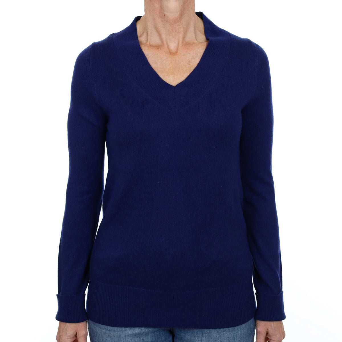 Indigo Blue Cashmere V Neck Jumper Small