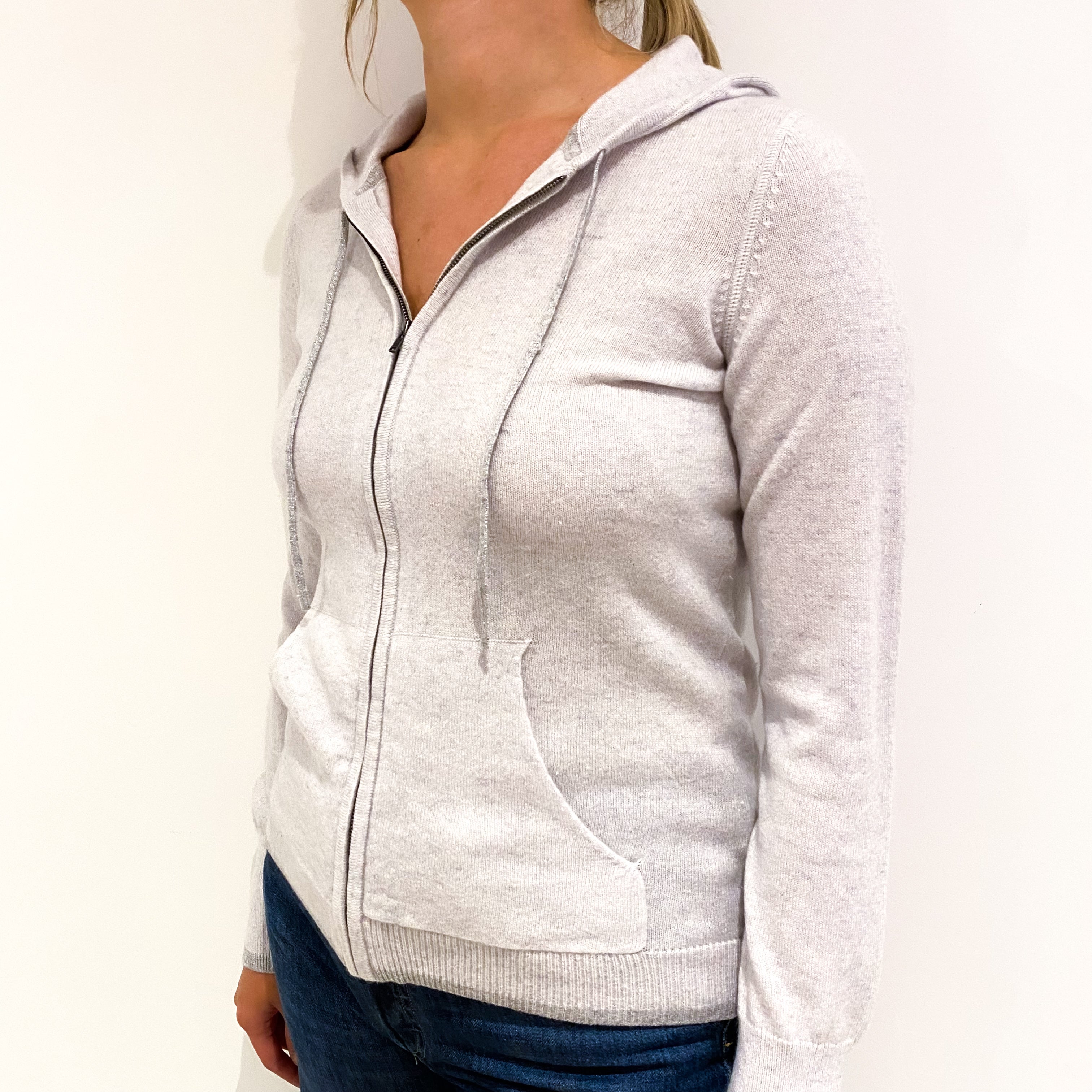 Mist Grey Cashmere Zip Up Hooded Jumper Small