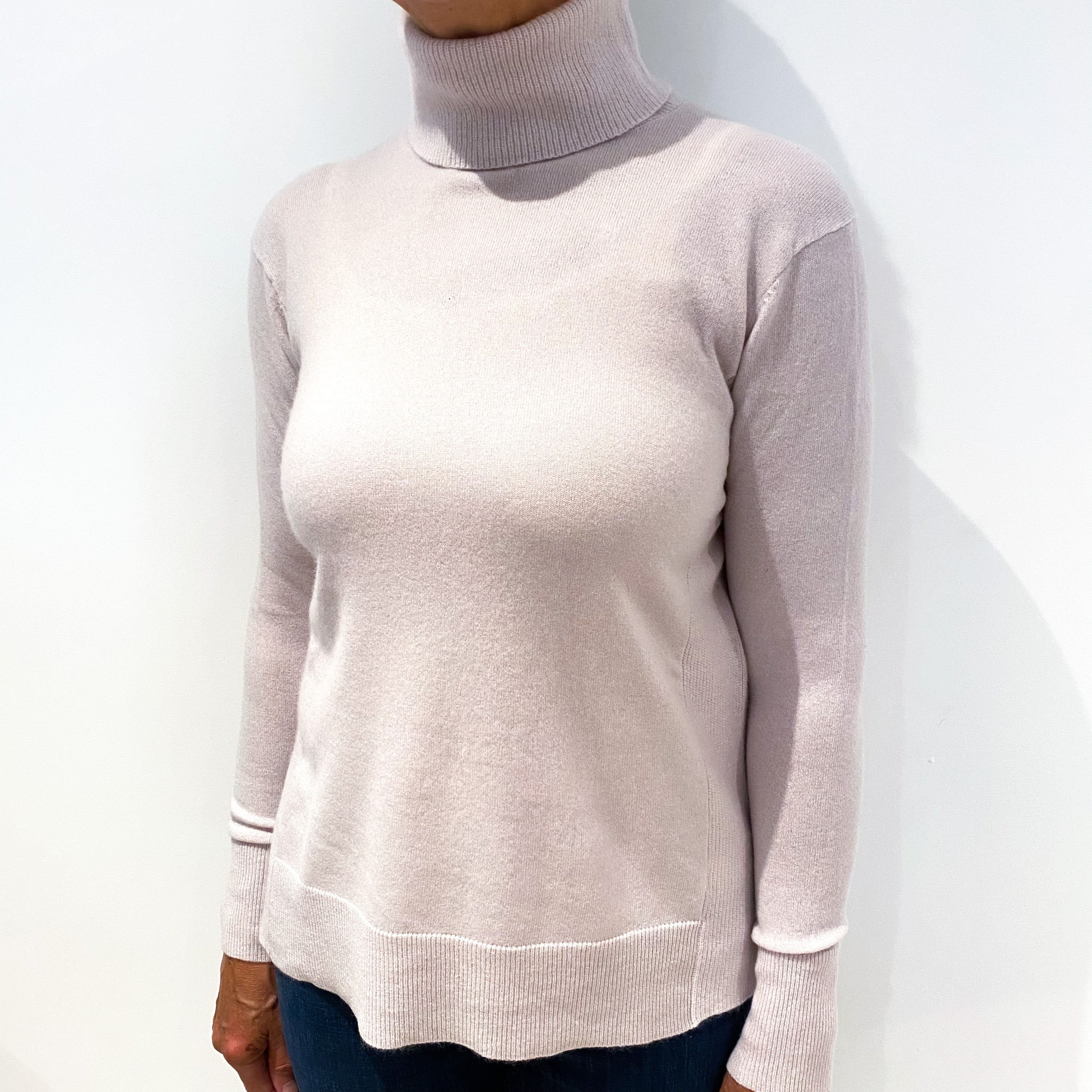 Pale Pink Cashmere Polo Neck Jumper Medium