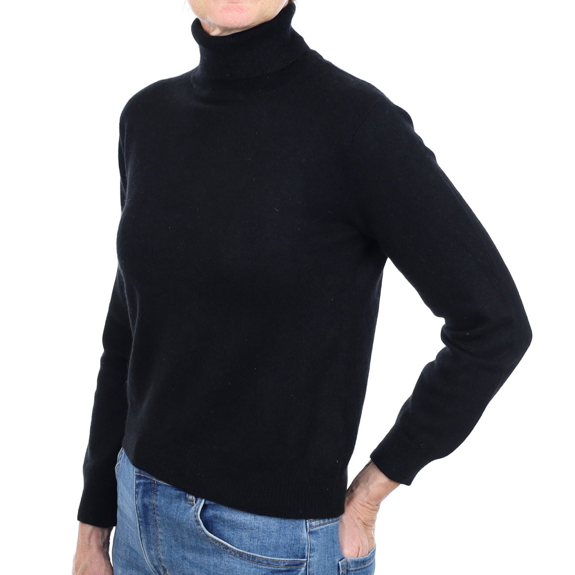 Black Cashmere Polo Neck Jumper Small