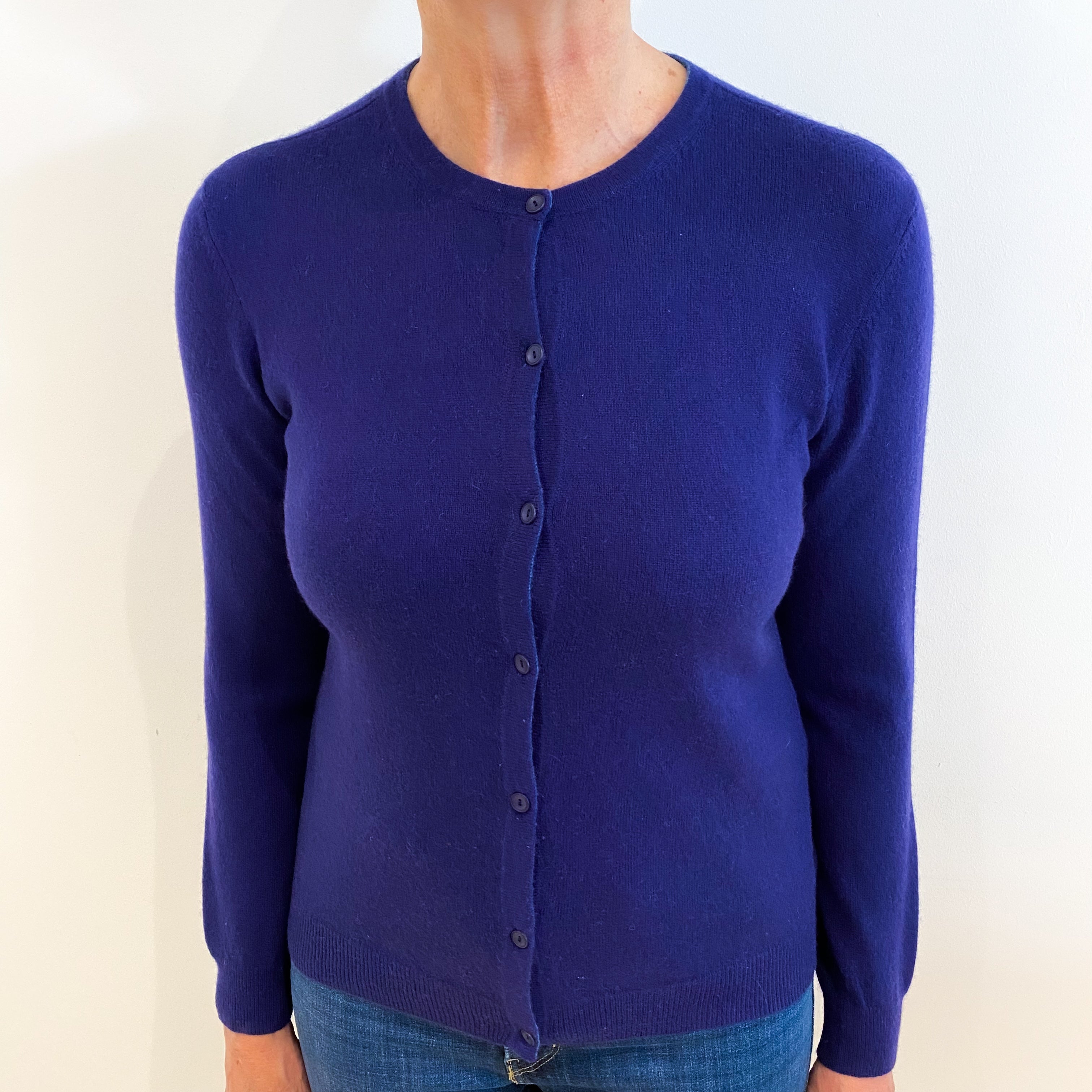Indigo Blue Cashmere Crew Neck Cardigan Medium