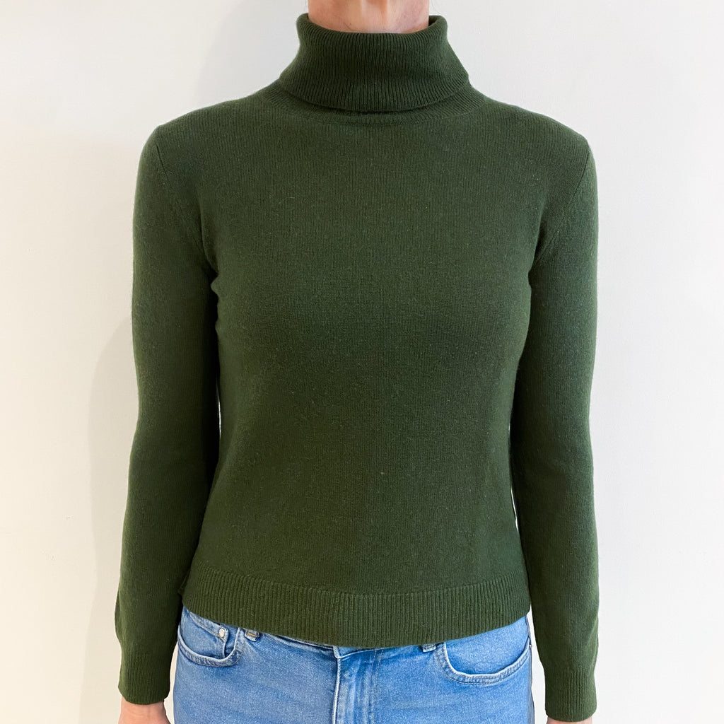 Seaweed Green Cashmere Polo Neck Jumper Small