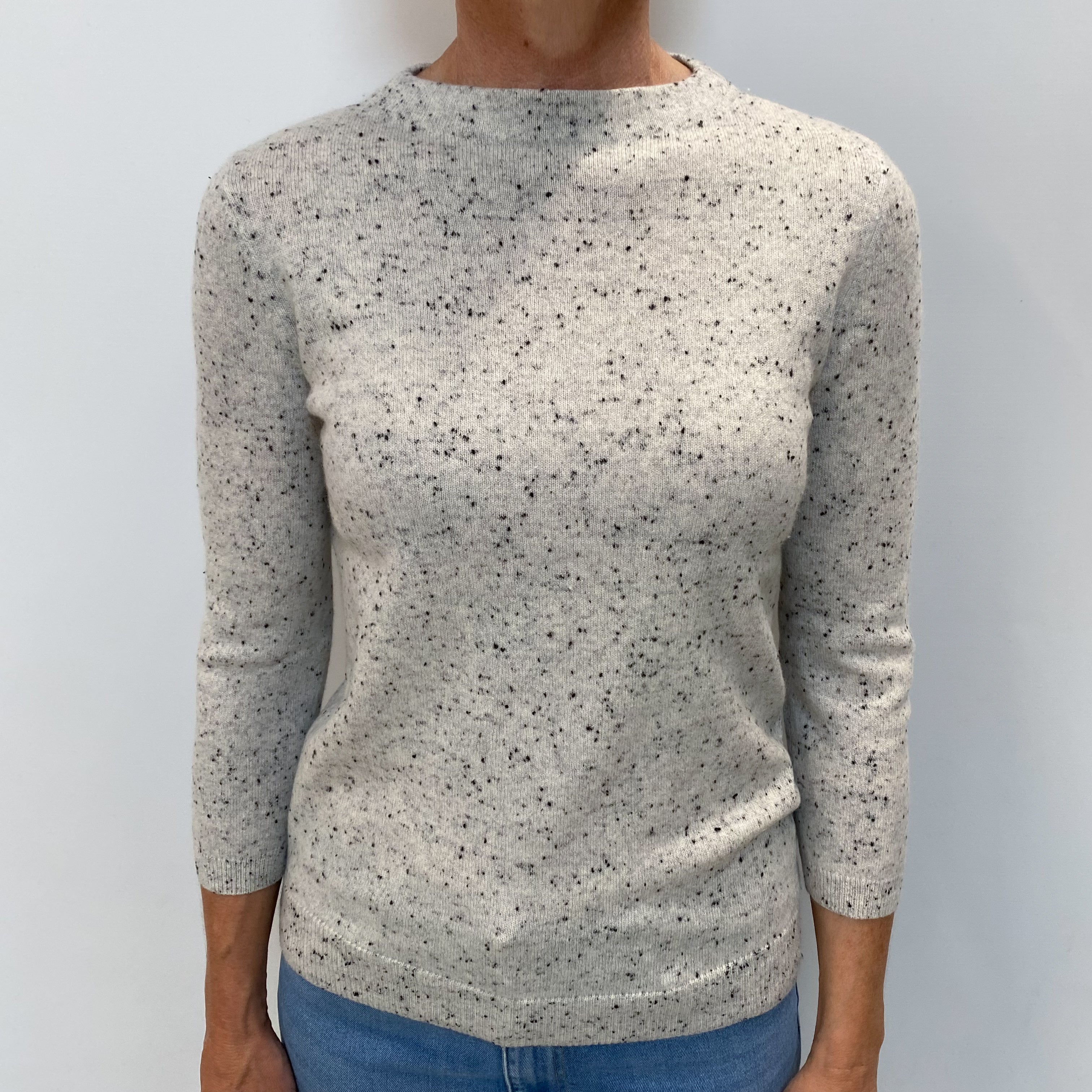 Grey Flecked Cashmere Crew Neck Jumper Small