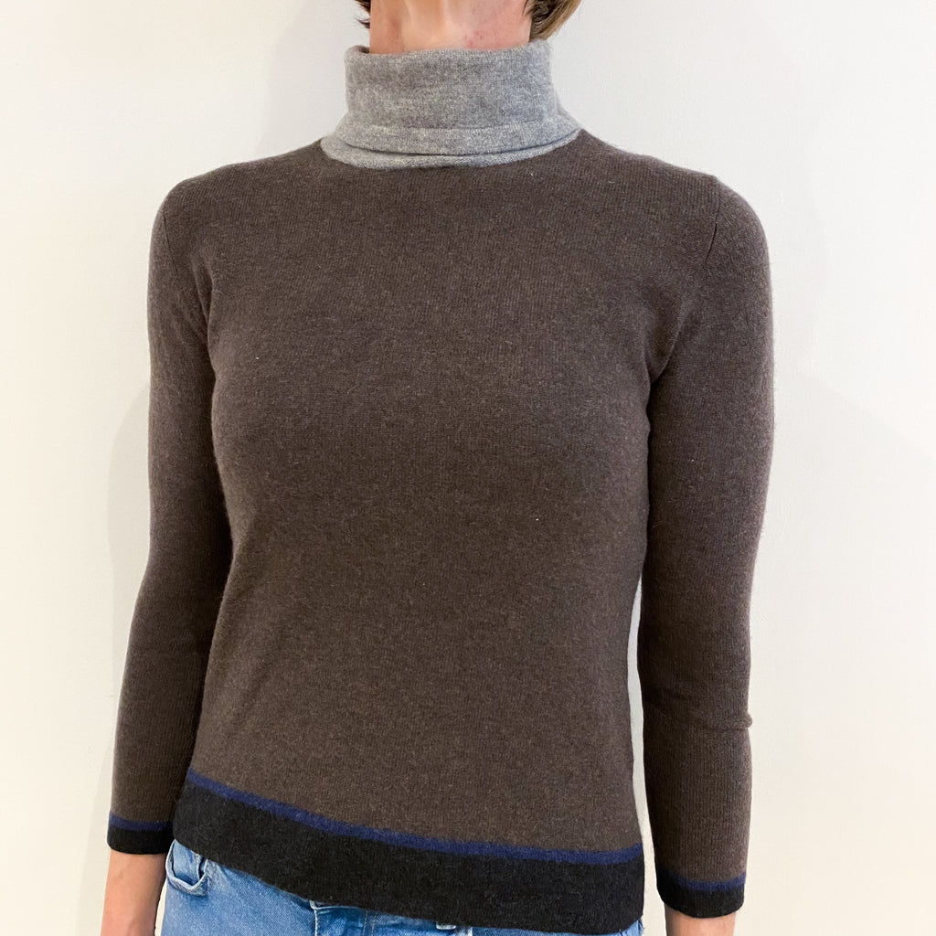 Mole Brown Cashmere Polo Neck Jumper Small