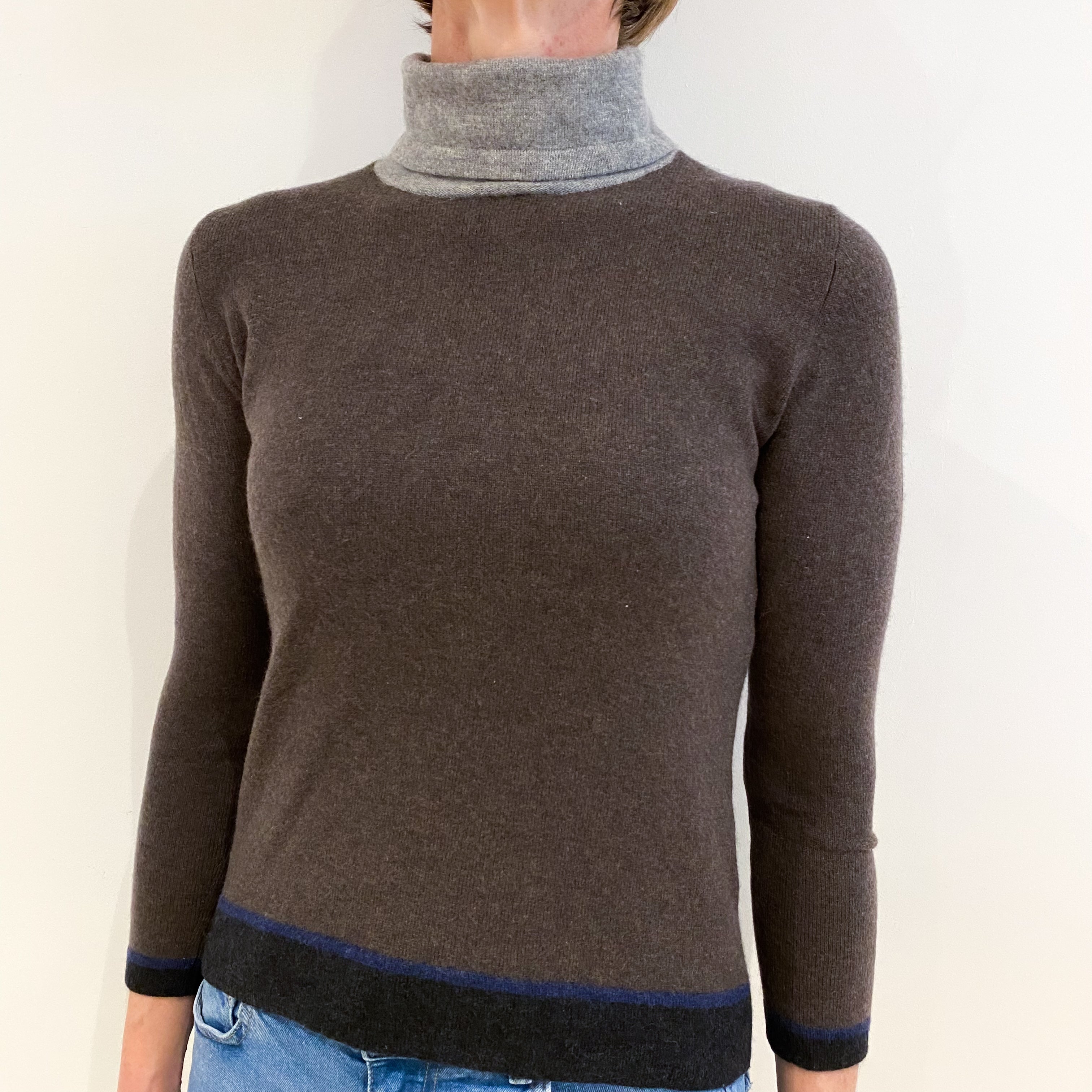 Mole Brown Cashmere Polo Neck Jumper Small