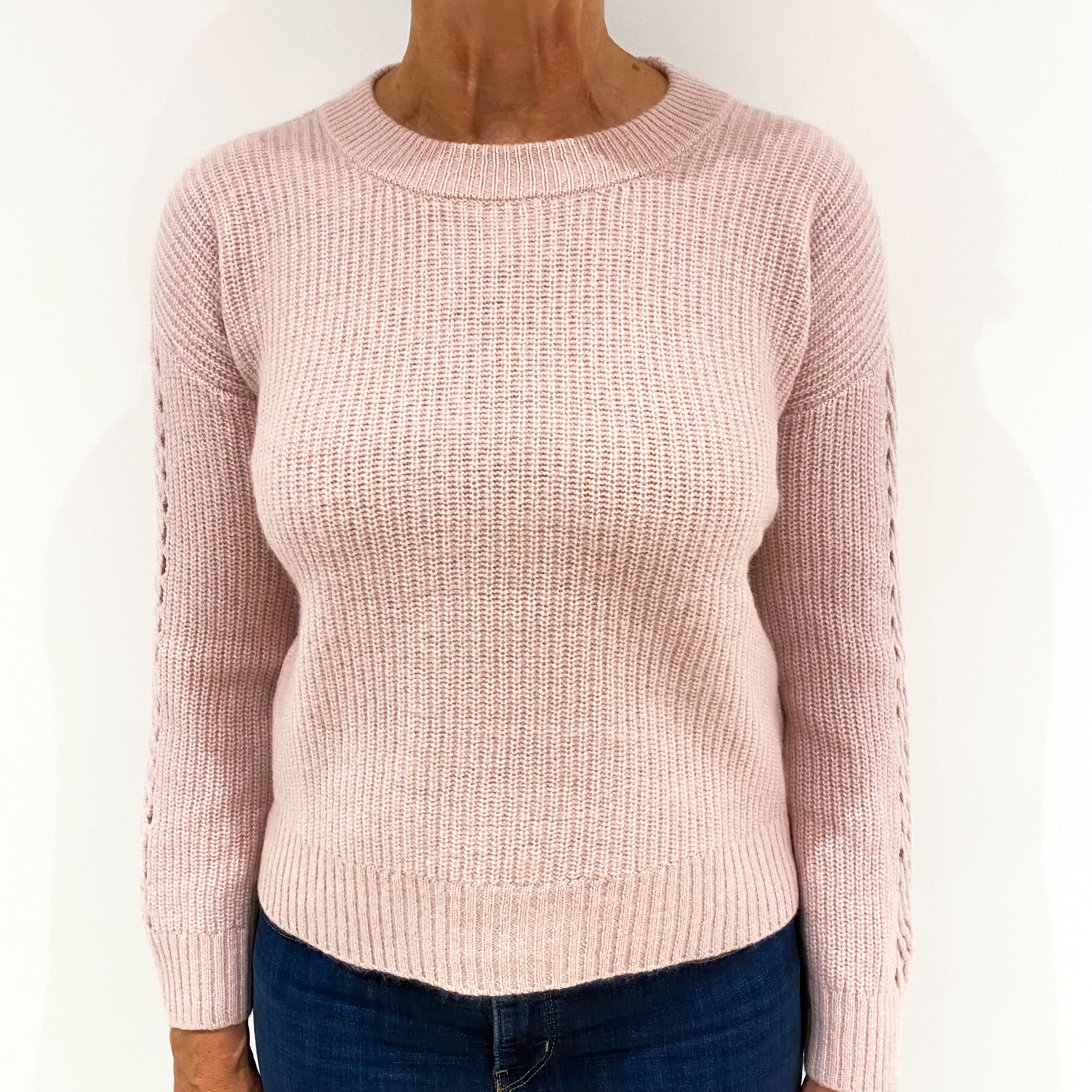 Shell Pink Chunky Rib Cashmere Crew Neck Jumper Medium